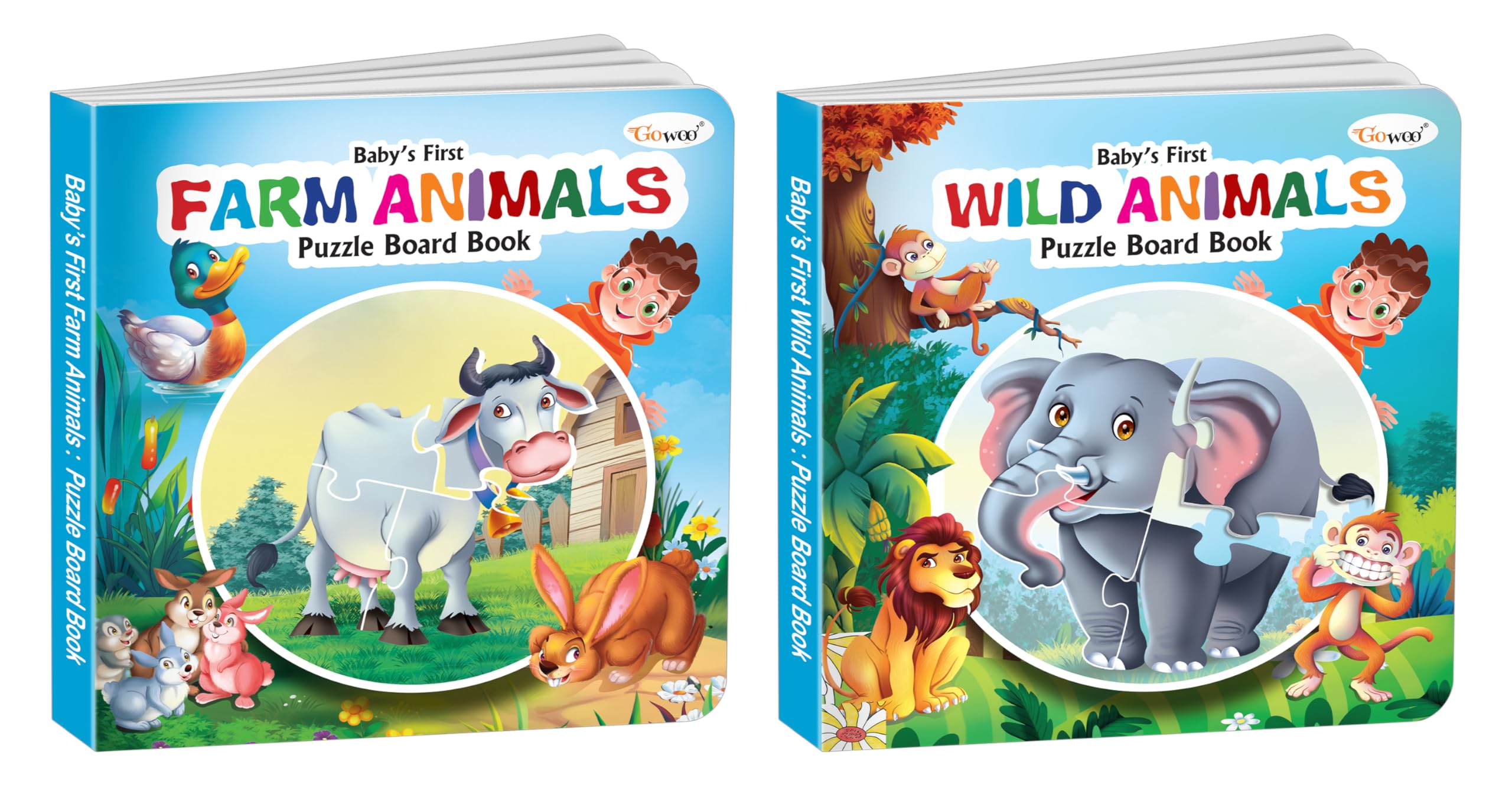 Babys First Farm Animals and Wild Animals Puzzle Board Book : Preschool learning puzzles book, Kids educational book, Toddler 
