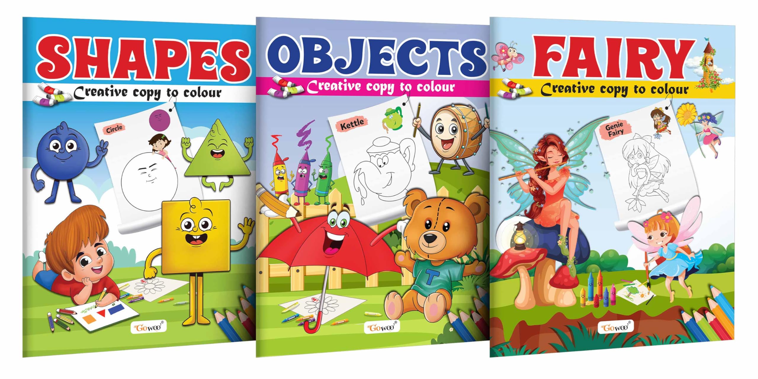 Shapes, Objects and Fairy  Creative Copy to Colour book : Educational Colouring Book for Children, Copy to Colour Book, Toddler