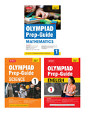 MTG Olympiad PrepGuide Class1 Mathematics, Science & English (Set of 3 Books)  Detailed Theory, Self Test with IMONSOIEO Ch