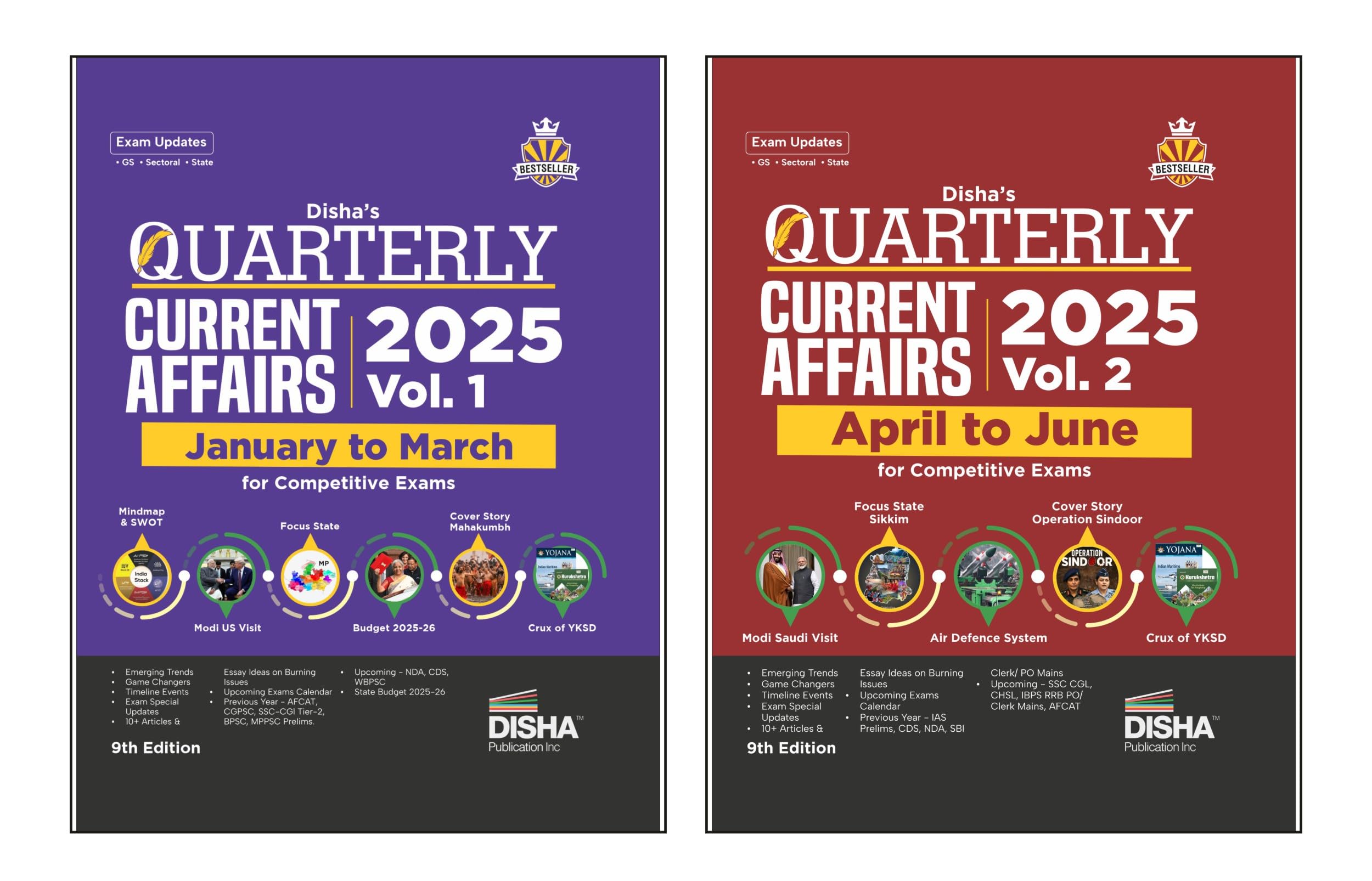 Disha HalfYearly Current Affairs 2025 Vol. 1 & 2 Combo (Set Of 2 Quarterlies)  January To June 2025 For Competitive Exams 9Th 