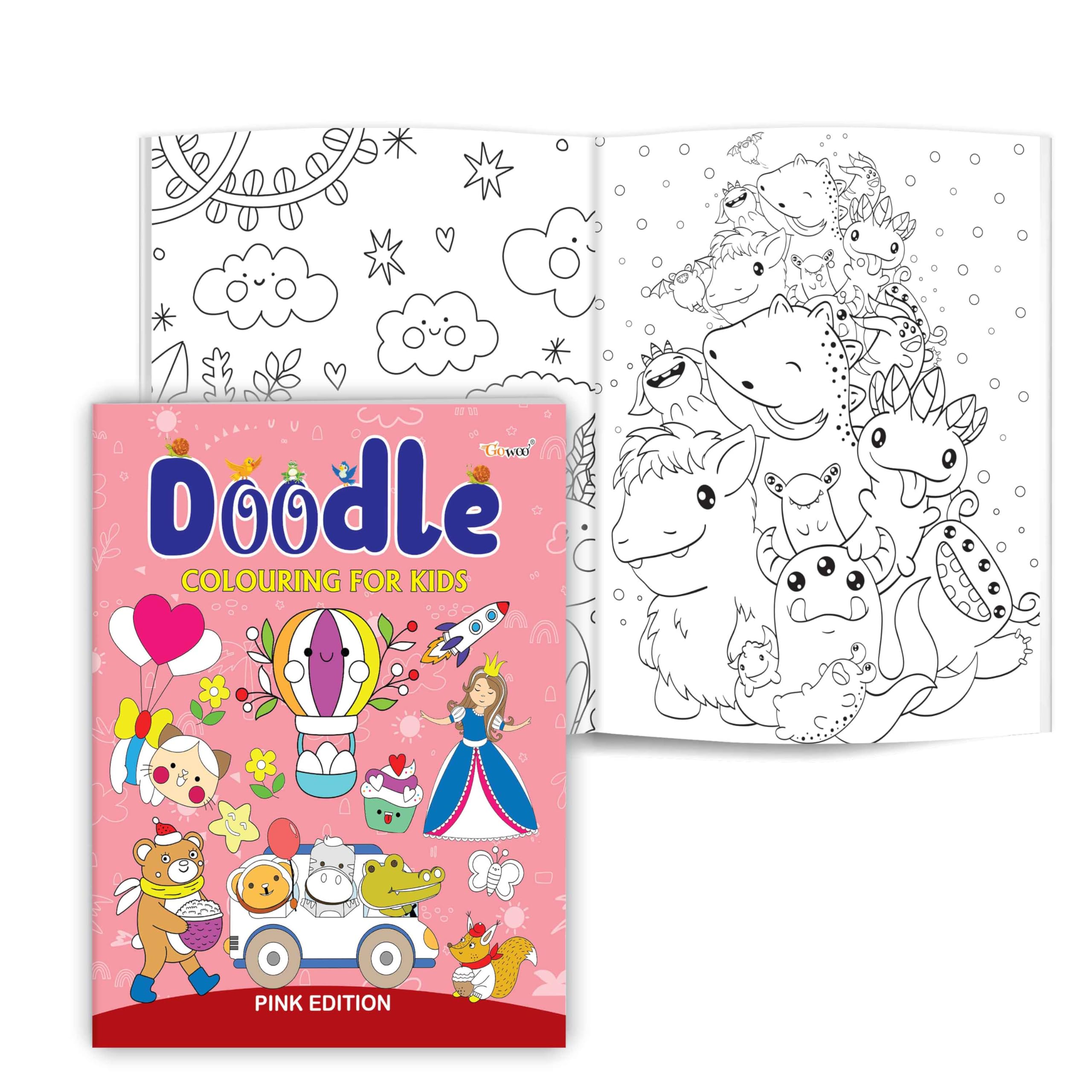 Doodle Colouring for Kids  Pink Edition : relaxing creative colour activity, cute animals colouring books, delightful sketches