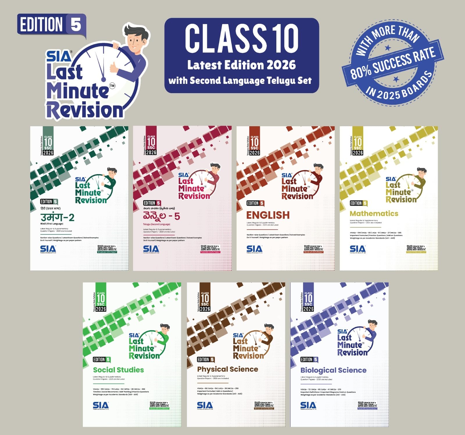 Class 10 LMR First Language Hindi, Telugu, English, Mathematics, Physical & Biological Science & Social Studies (7 Book Set) Edi