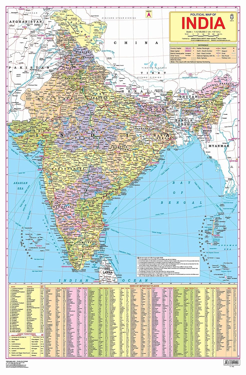 India Map Educational Wall Chart (48 X 73 Cm)  BothSide Laminated With New Union Territories Of Jammu & Kashmir And Ladakh | De