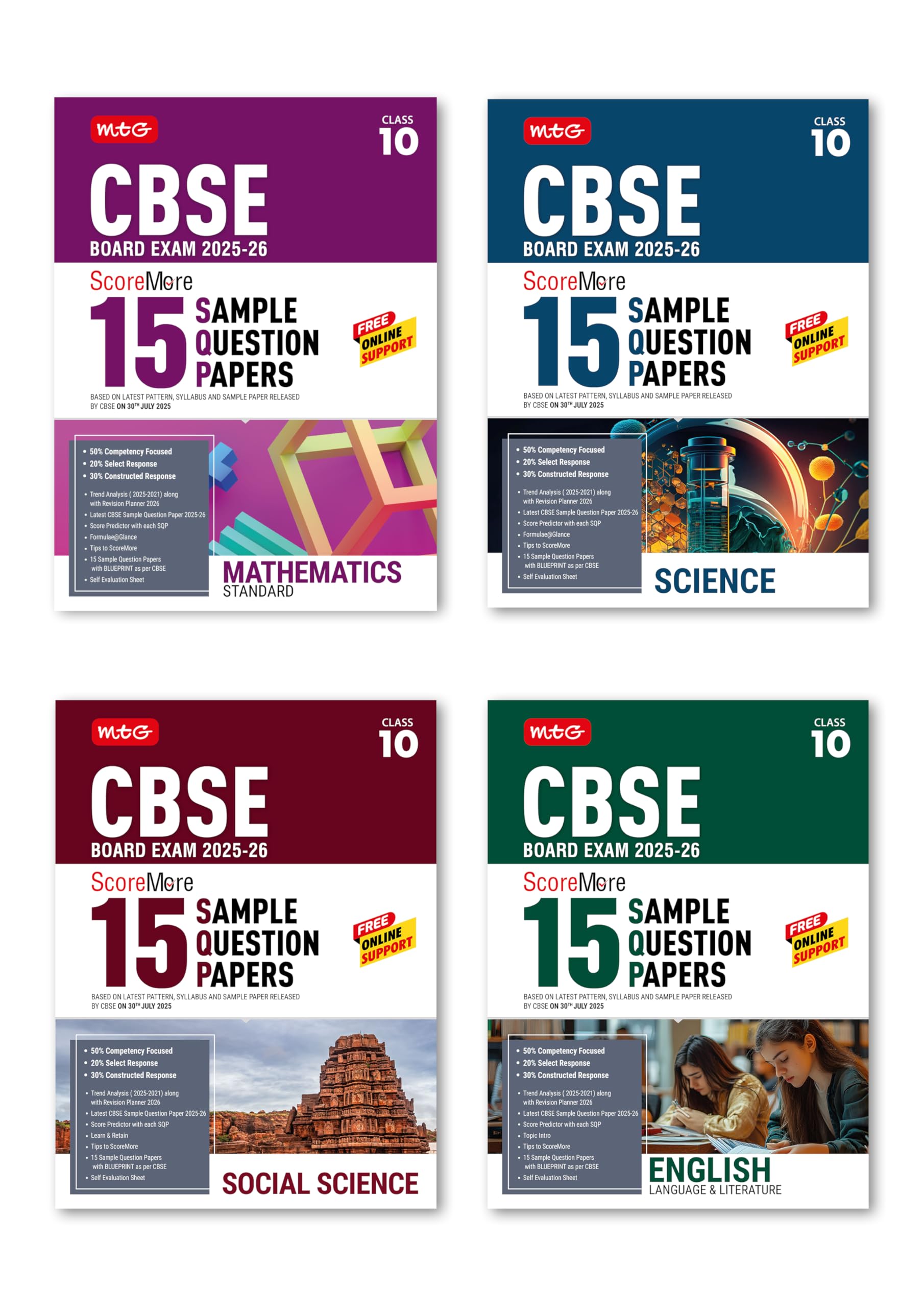 Mtg Cbse Class 10 Scoremore 15 Sample Papers Science, Mathematics Standard, SocialScience & English Books For 20252026 Board E