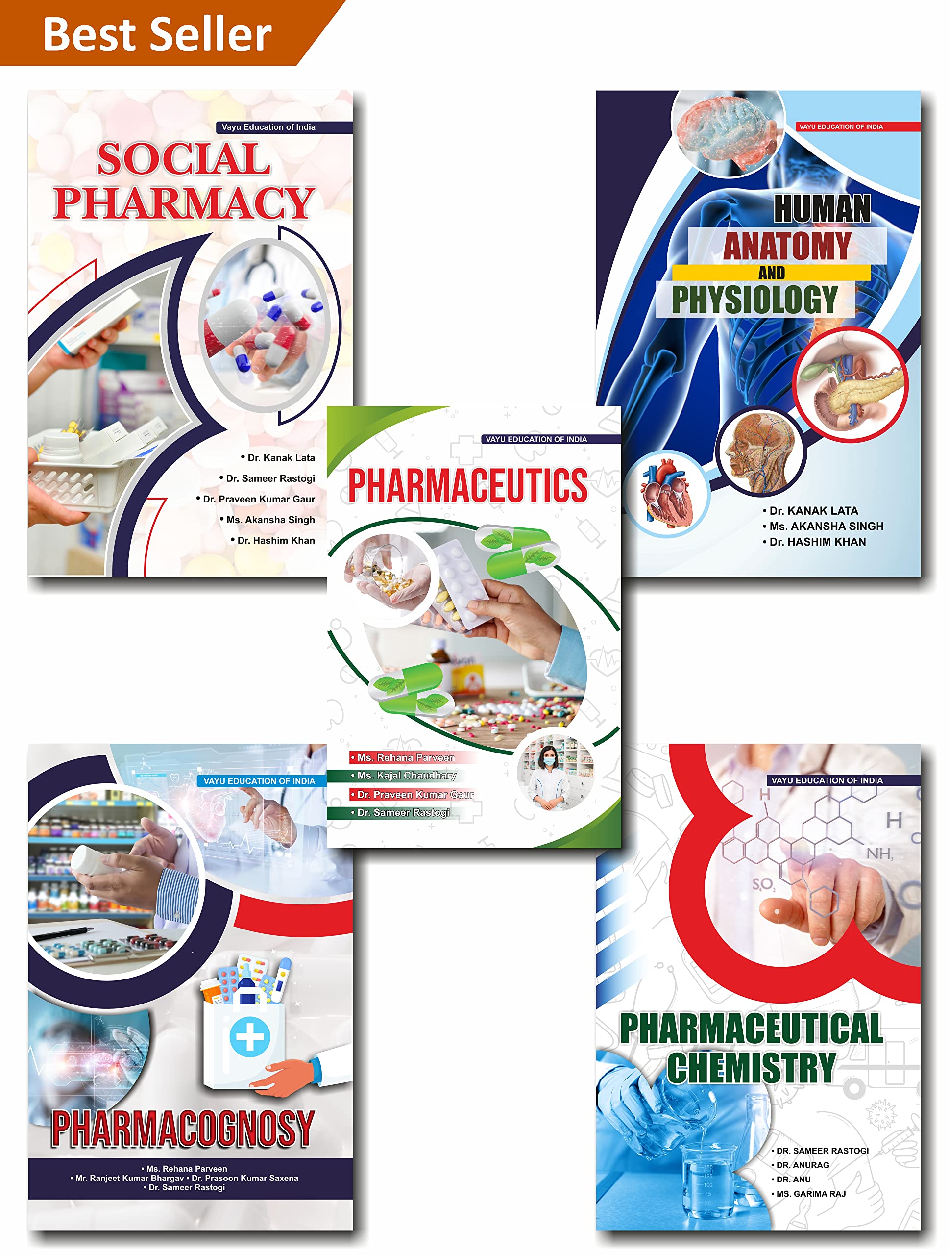 2022 Latest Pharmacy Books Set of 5: (Social Pharmacy, Human Anatomy And Physiology, Pharmaceutical Chemistry, Pharmaceutics, Ph