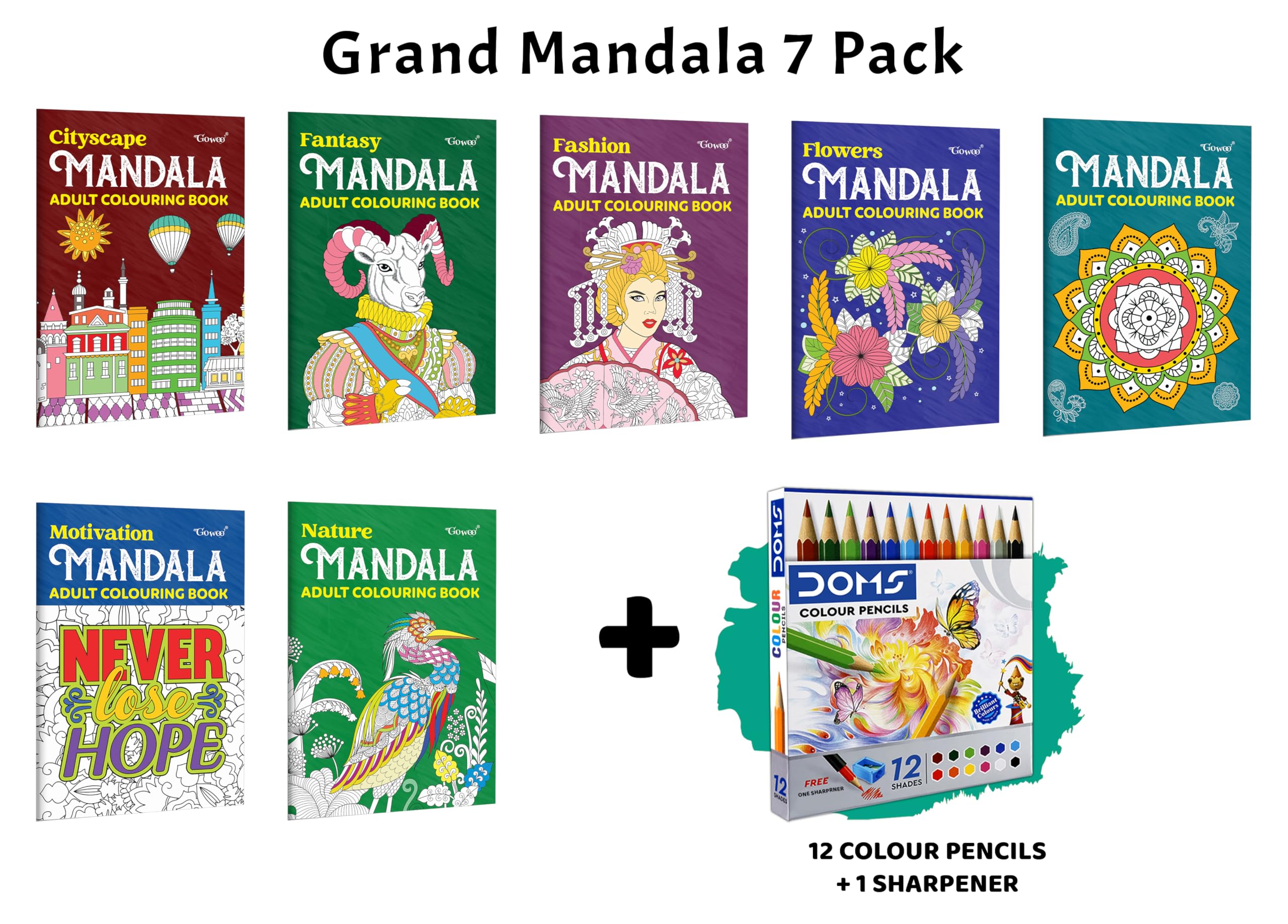 Cityscape, Fantasy, Fashion  Mandala Adult Colouring Book and more with 12 Colour Pencils + 1 Sharpener : relaxing mandala art