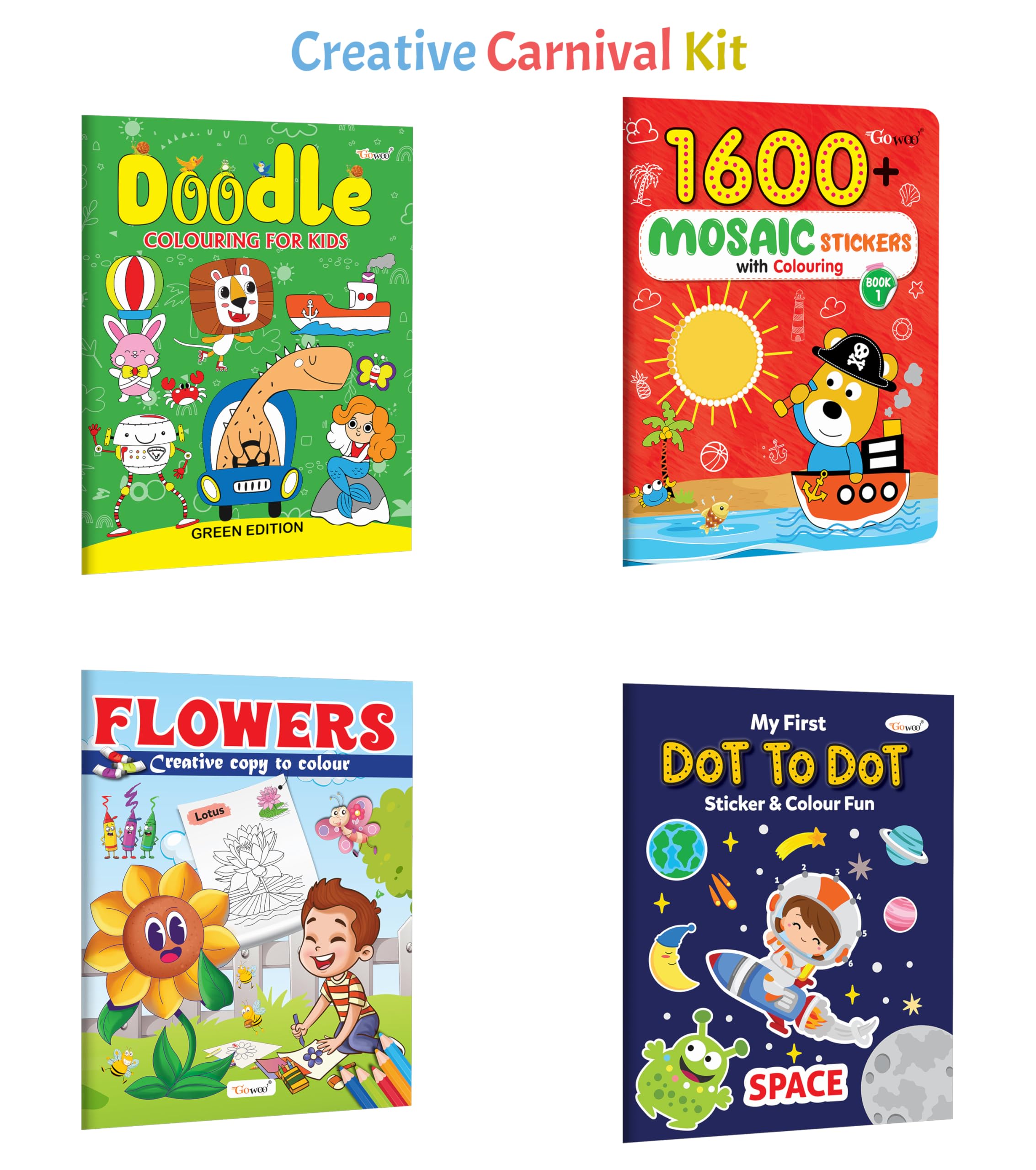 Doodle Colouring for Kids  Green Edition, 1600 Mosaic Stickers with Colouring  Book 1 and more : Creative sticker fun, Flower
