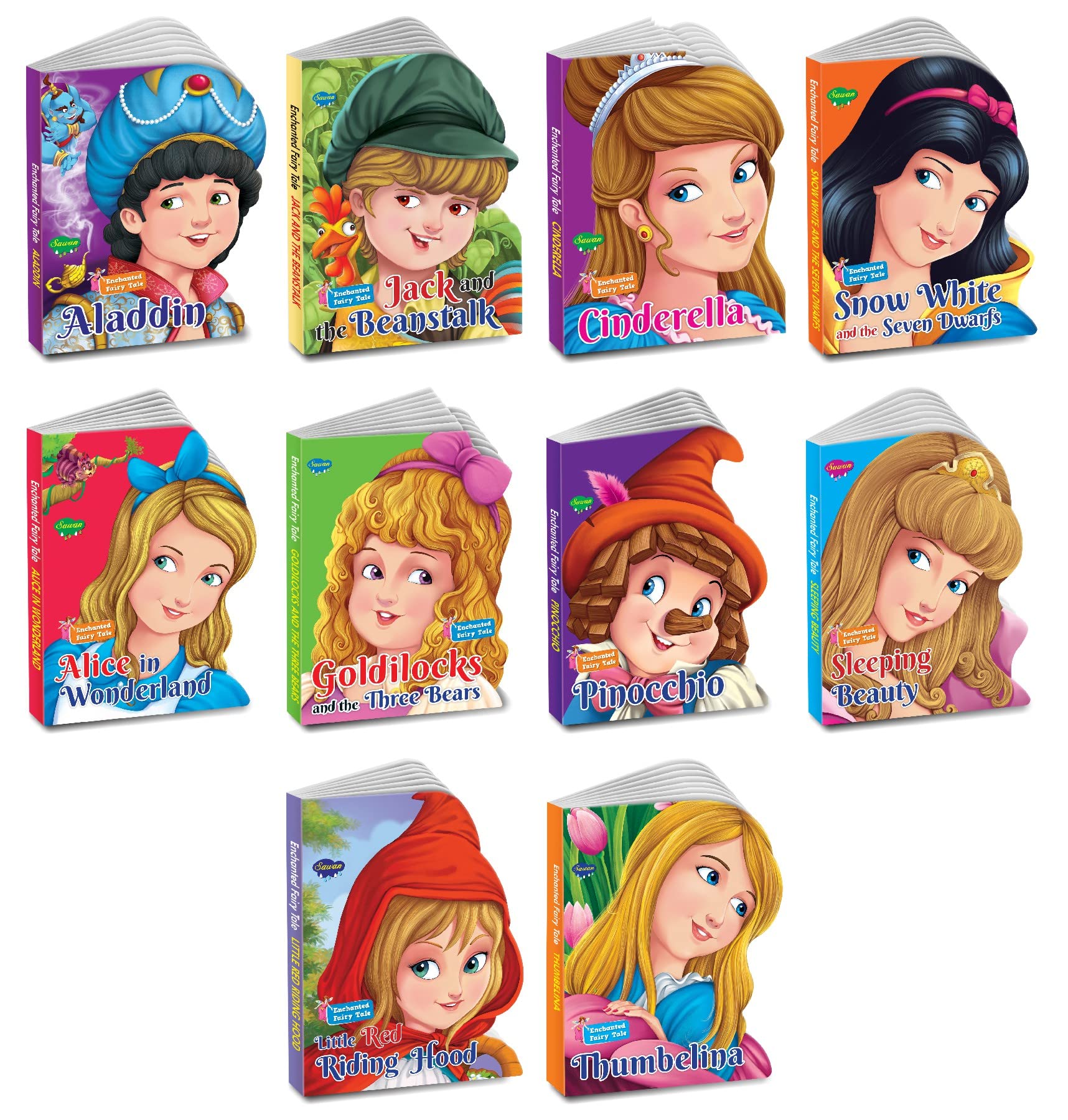 Fascinating Enumerated Enchanted Fairy Tales | Set Of 10 Fairy Tale Boar Book | Cut Out Die Cut Shape Story Books