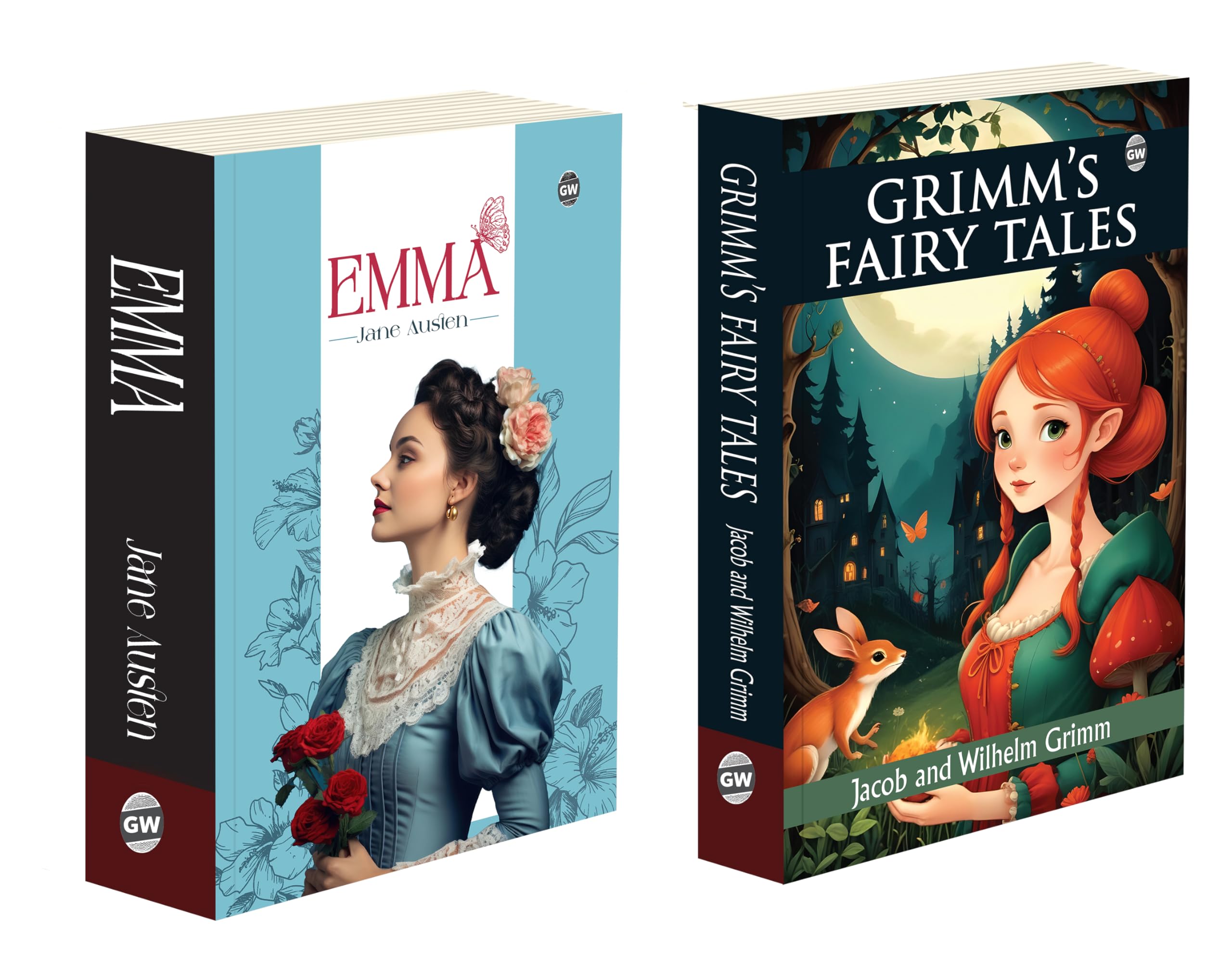 Emma and The Complete Grimms Fairy Tales (Paperback) : Austen romance combo, fairy tale collection set, folklore pack, Englis