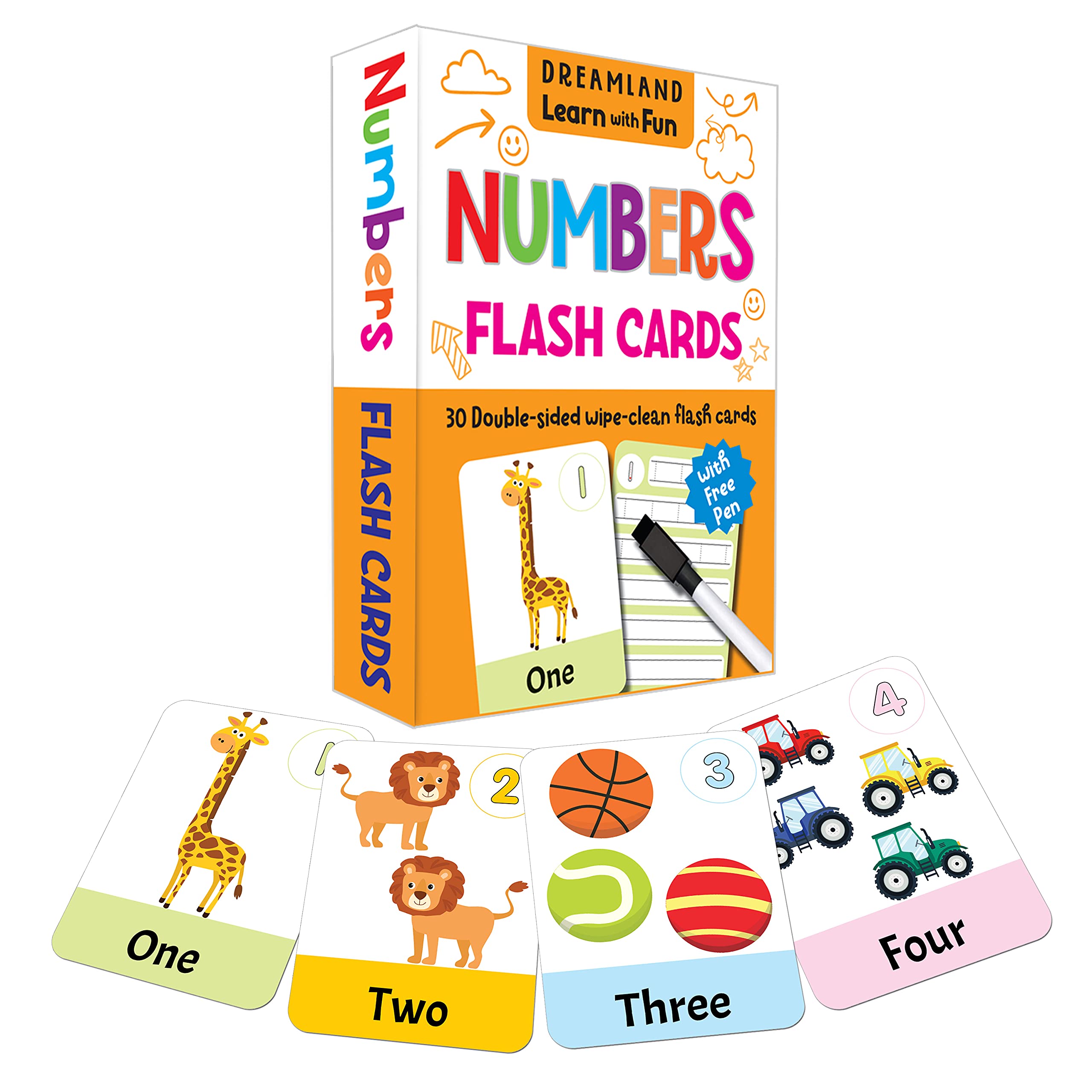Flash Cards Numbers | 30 DoubleSided WipeClean Flash Cards for Kids with Free Pen | Learn Counting & Number Recognition | Earl