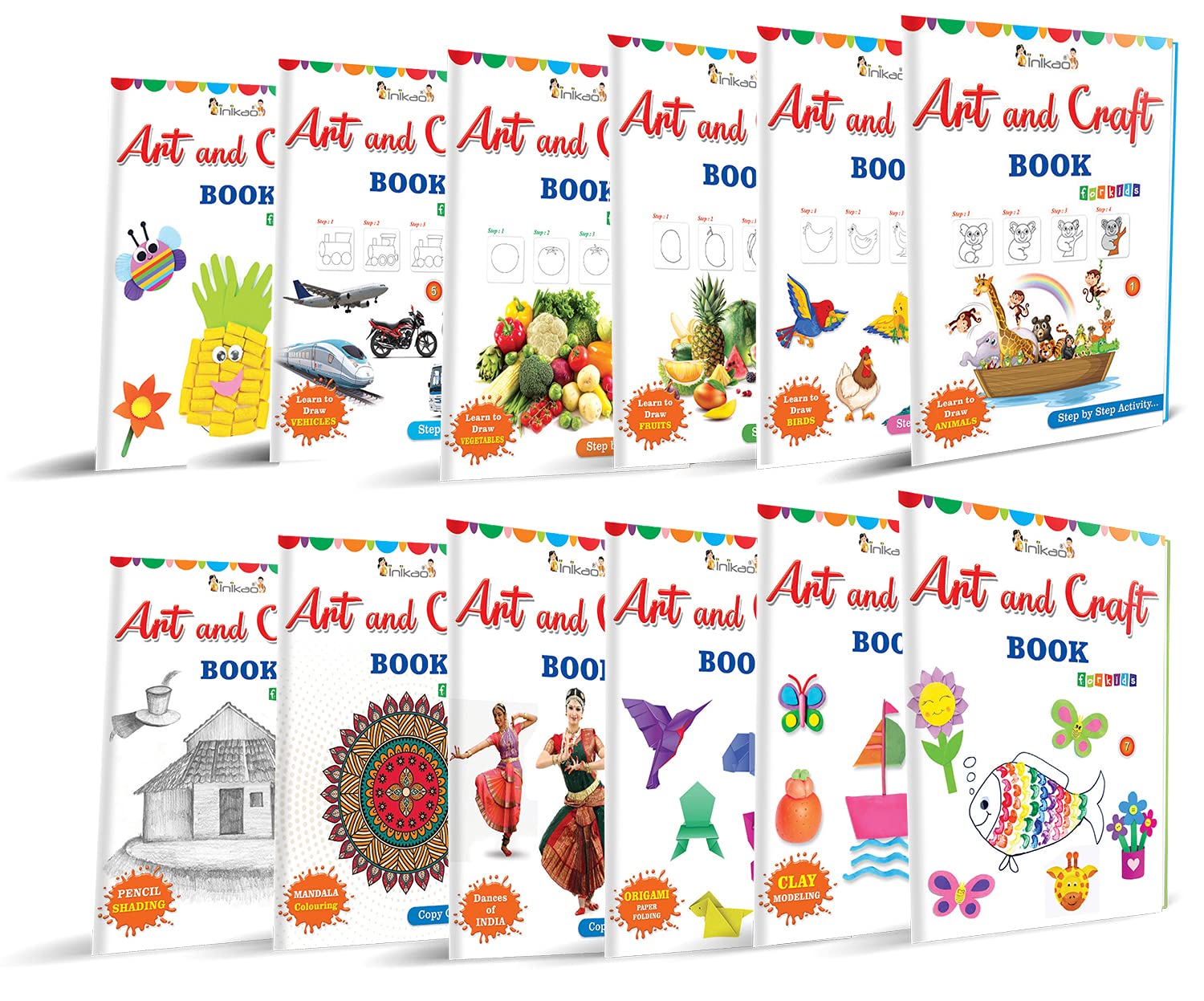 Art And Craft Step By Step Activity Book Set For Kids ; Pack Of 12 Books Which Includes Draw & Color , Colouring , Pencil Shadin