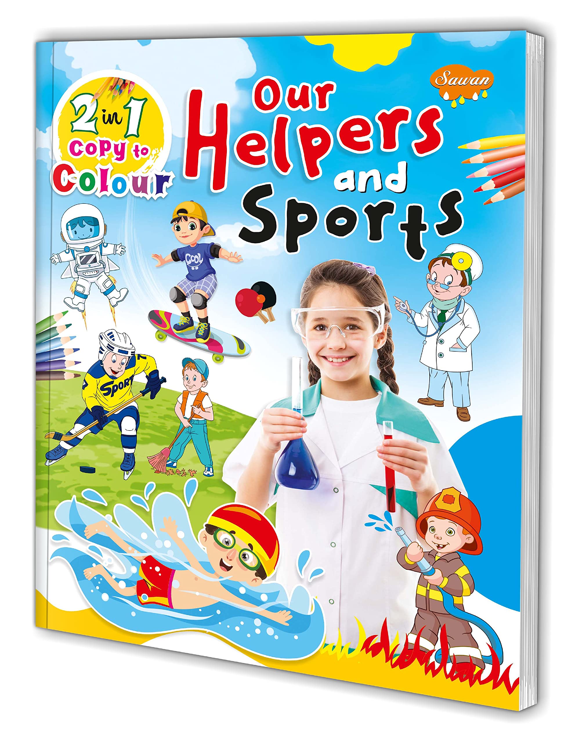 2 In 1 Copy To Colour Our Helpers And Sports Colouring Book