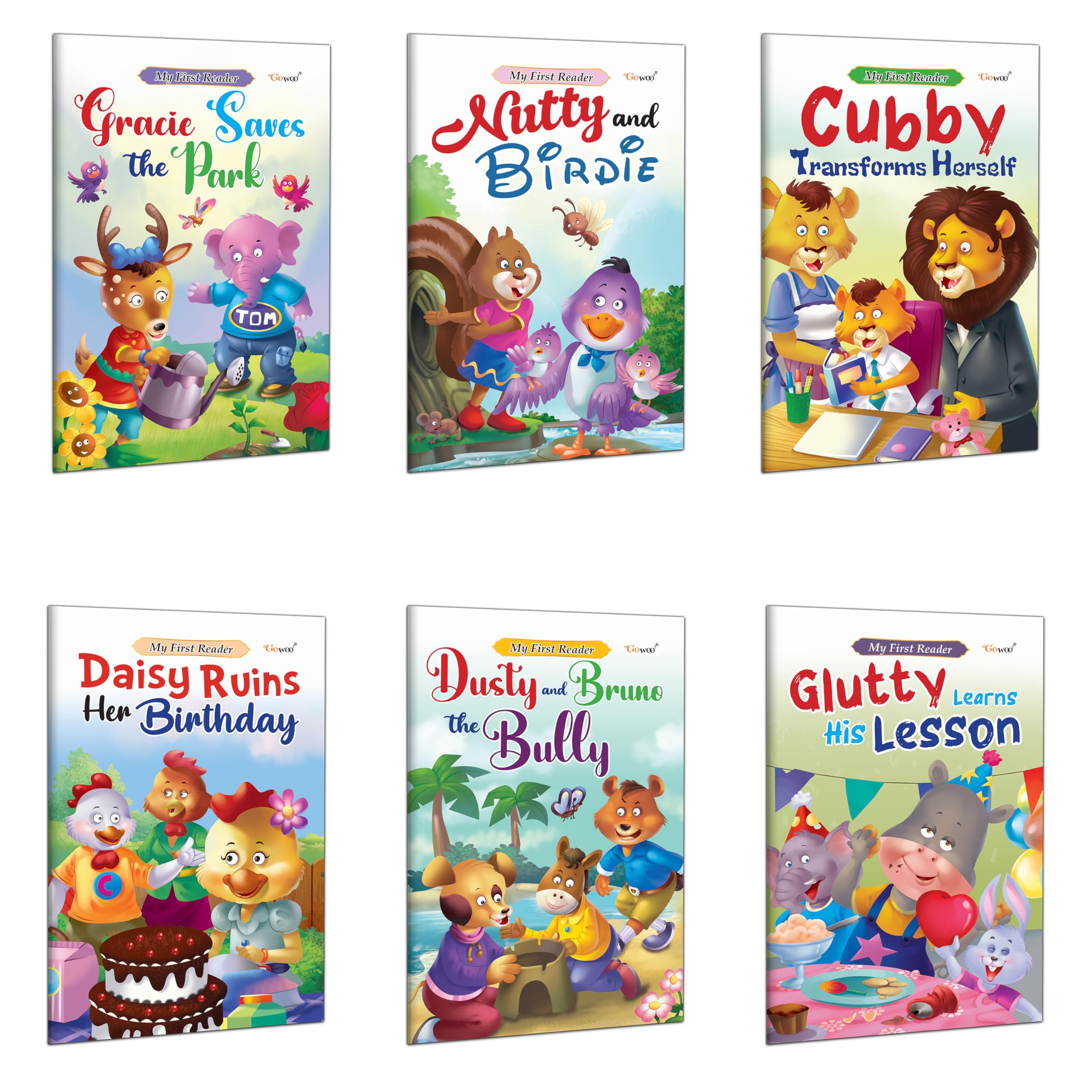 My First Reader  Glutty Learns his Lesson, Nutty and Birdie, Cubby Transforms Herself, Daisy Ruins her Birthday and more books 