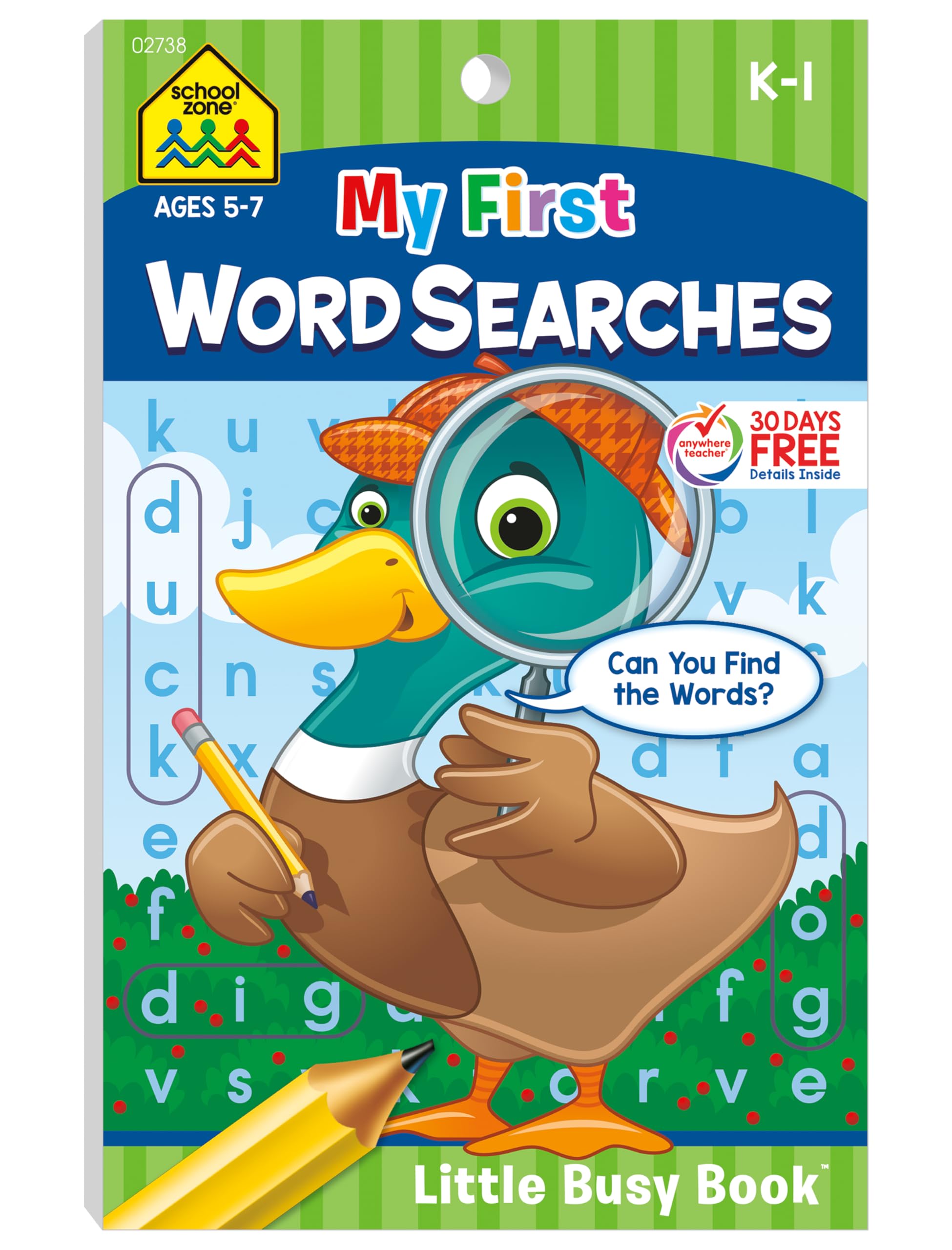 School Zone My First Word Searches Workbook: 48 Pages, Kindergarten, 1st Grade, Activity Pad, Search & Find, Word Puzzles, Ages 