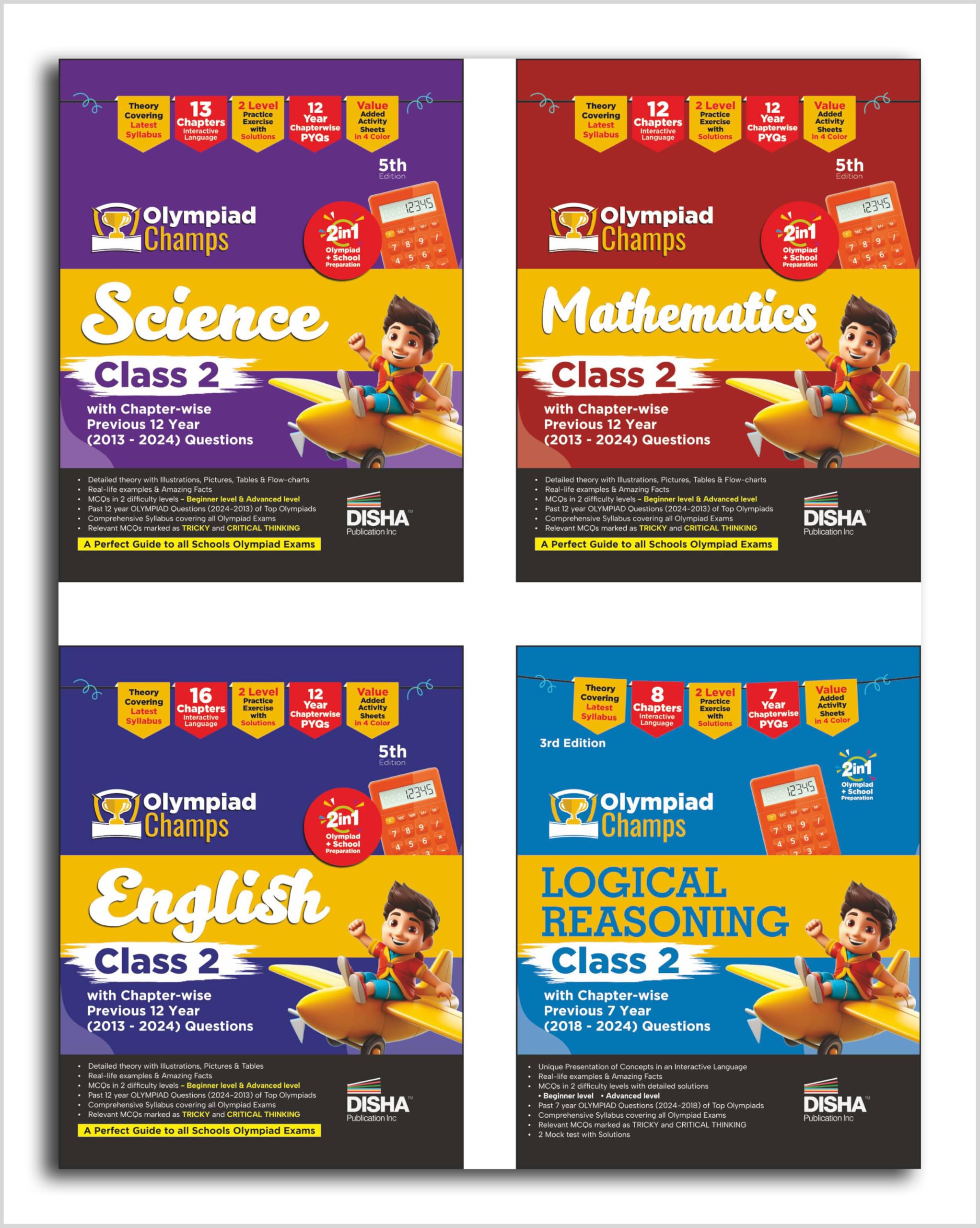 Old Edition  Disha Combo Class 2 (Set Of 4 Books) Olympiad Champs Science, Mathematics, English & Logical Reasoning With Chapte