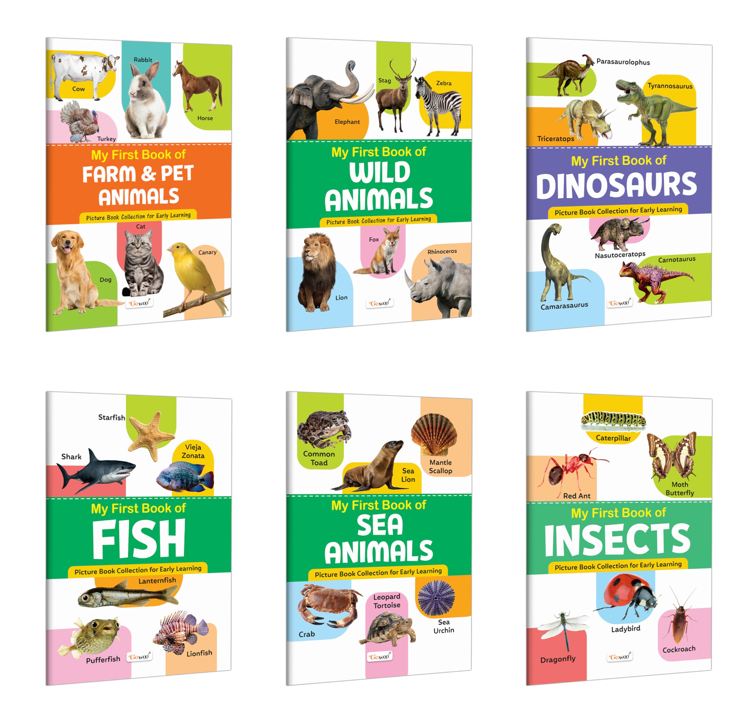 My First Book of Farm & Pet Animals, Wild Animals, Dinosaurs, Fish, Sea Animals and Insects : Educational book for children, Co