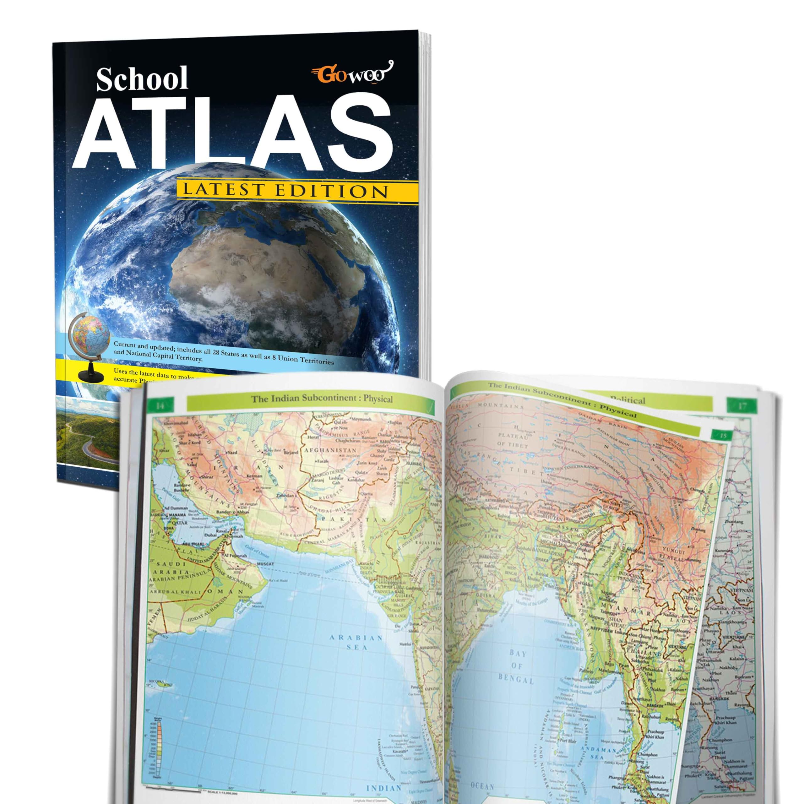 School Atlas Latest Edition in English | Comprehensive Geography Atlas for Students with Detailed Political and Physical Maps | 