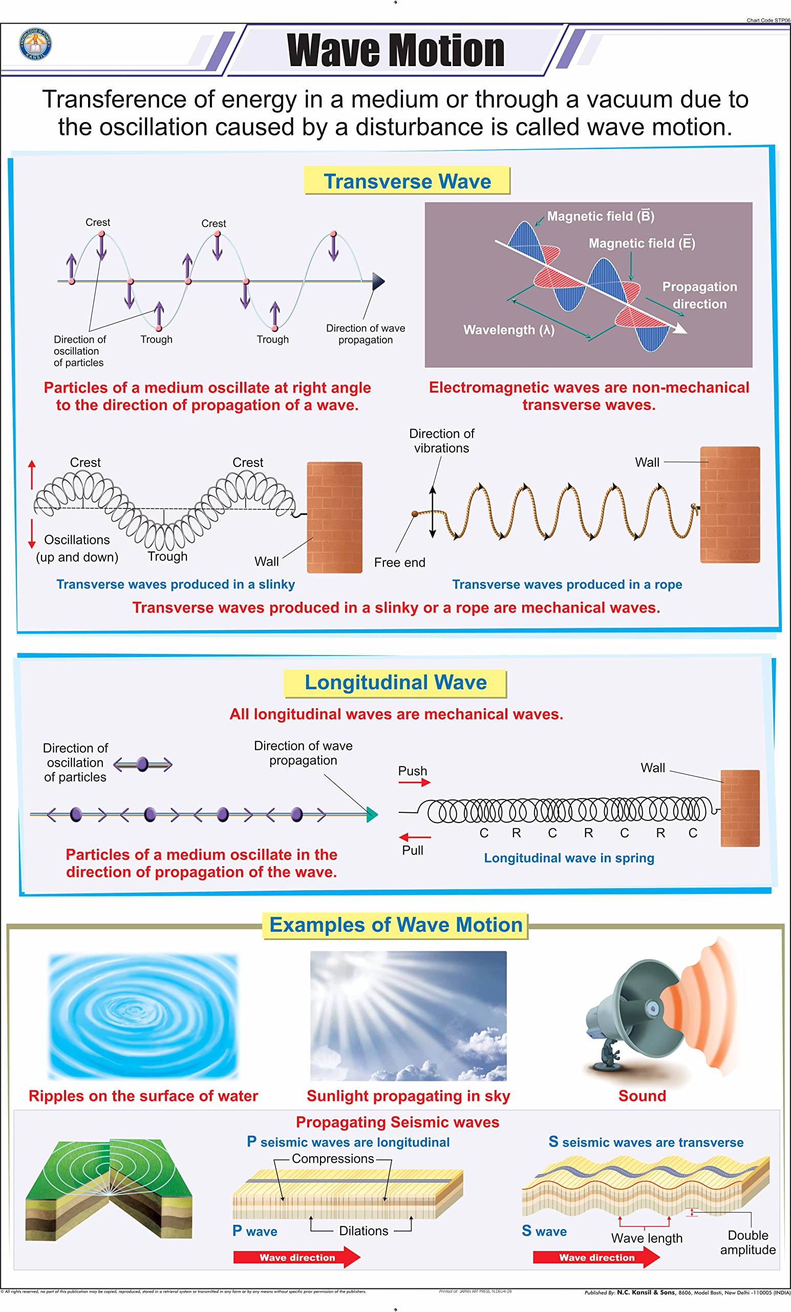 Stp06 | Teachingnest | Wave Motion Chart (58X90 Cm) | English | Physics Charts | With Rollers [Wall Chart] Charts On Physics And