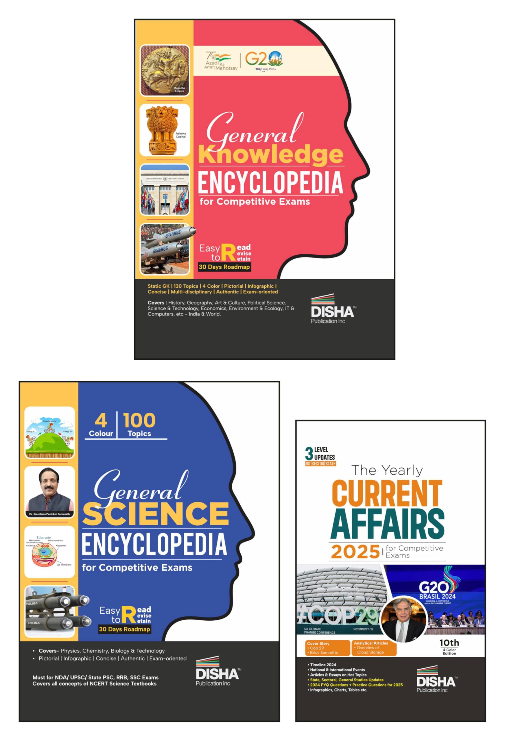 Color Combo (set of 3 Books) General Knowledge & Science Encyclopaedia with Yearly Current Affairs 2025 for Competitive Exams 3r