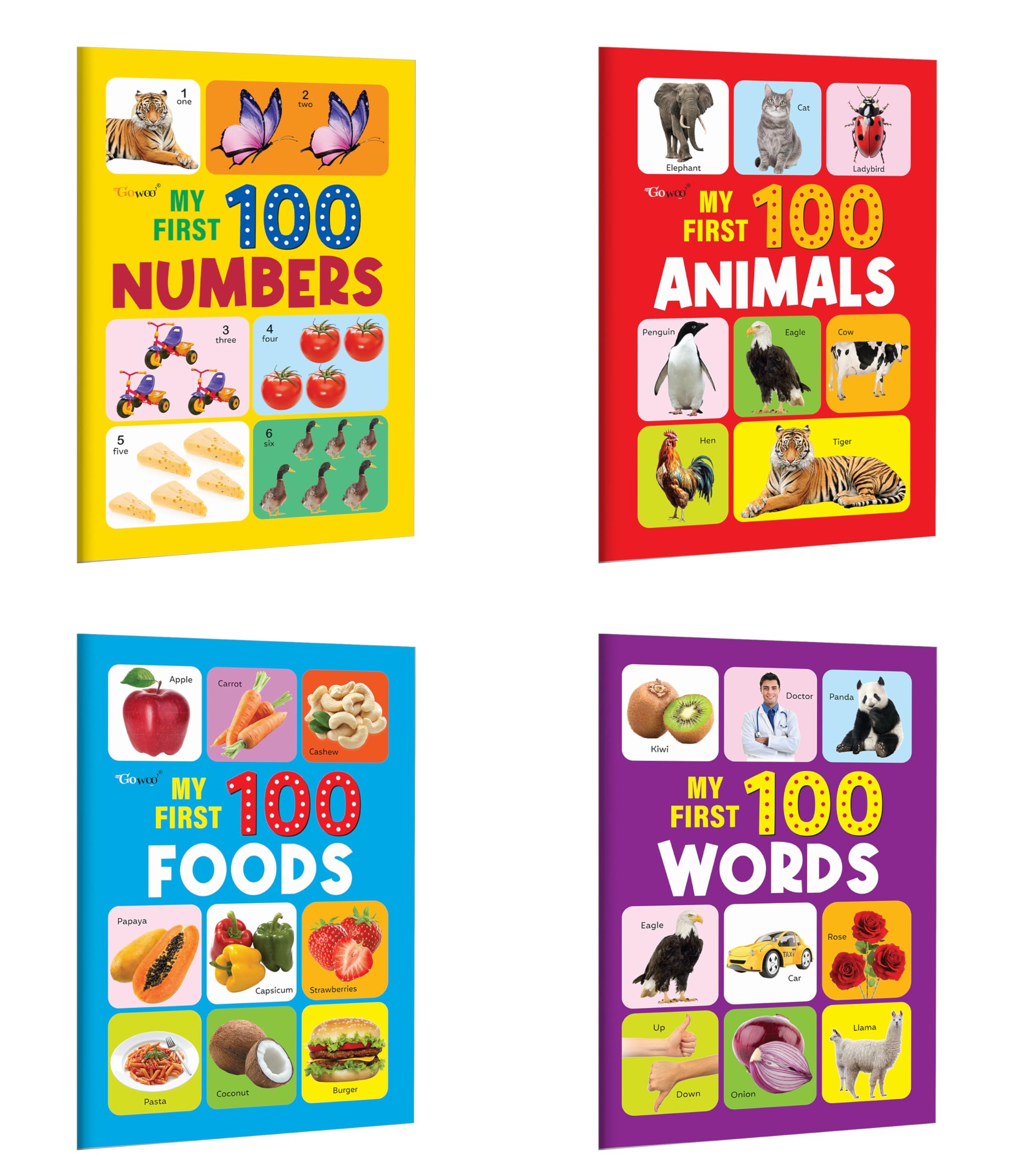 My First 100  Animals, Foods, Numbers & Words : Preschool reading combo, vocabulary improvement set, toddler numbers pack, ear