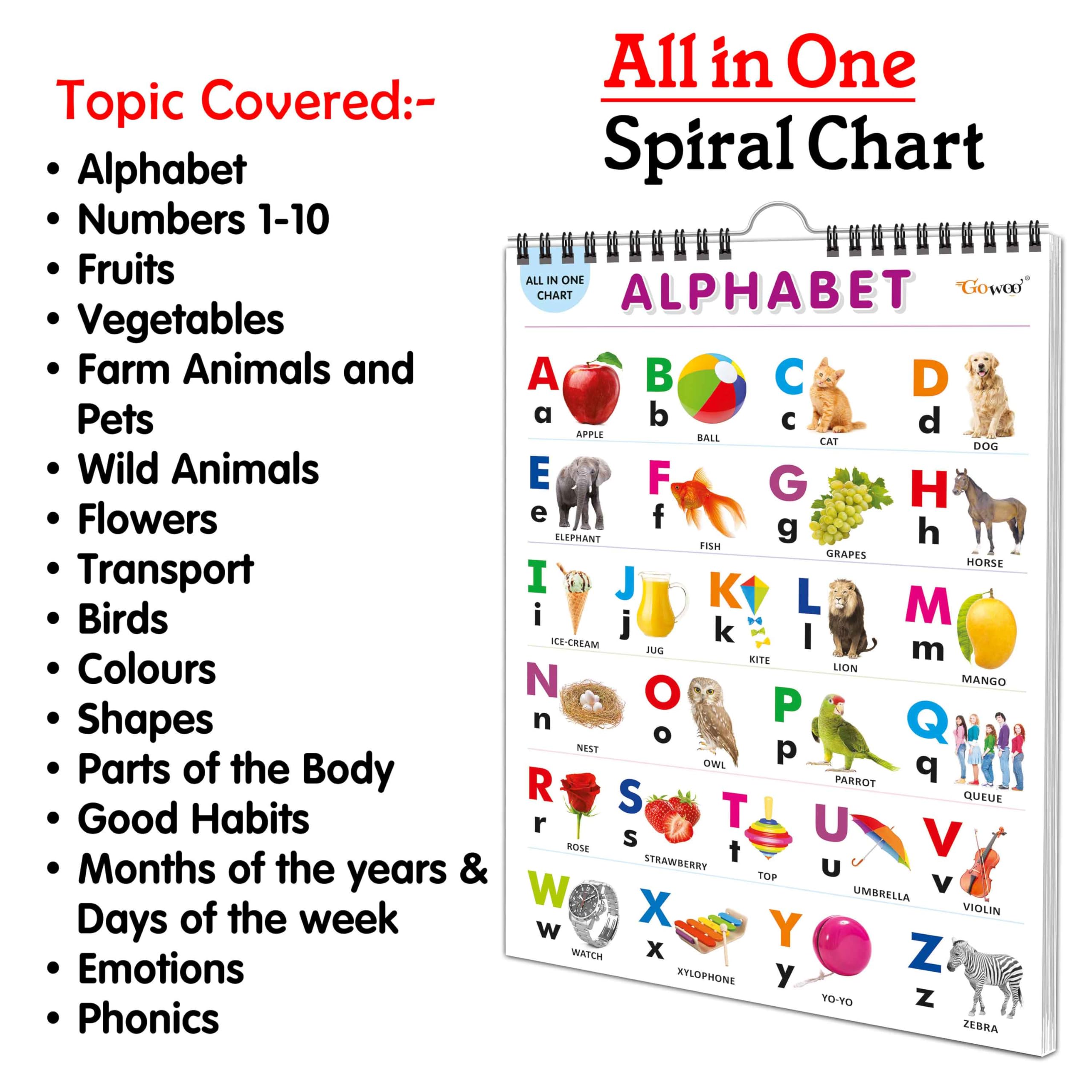 Ukg Class Picture Chart With 16 Topics : Alphabet, Numbers 110, Shapes, Colours, Flowers, Fruits, Vegetables, Wild Animals, Bir