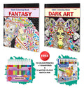 Fantasy and Dark Art  Adult Colouring Book with 12 Water Colour Sketch Pens and 12 Colour Pencils + 1 Sharpener : Mindful Color