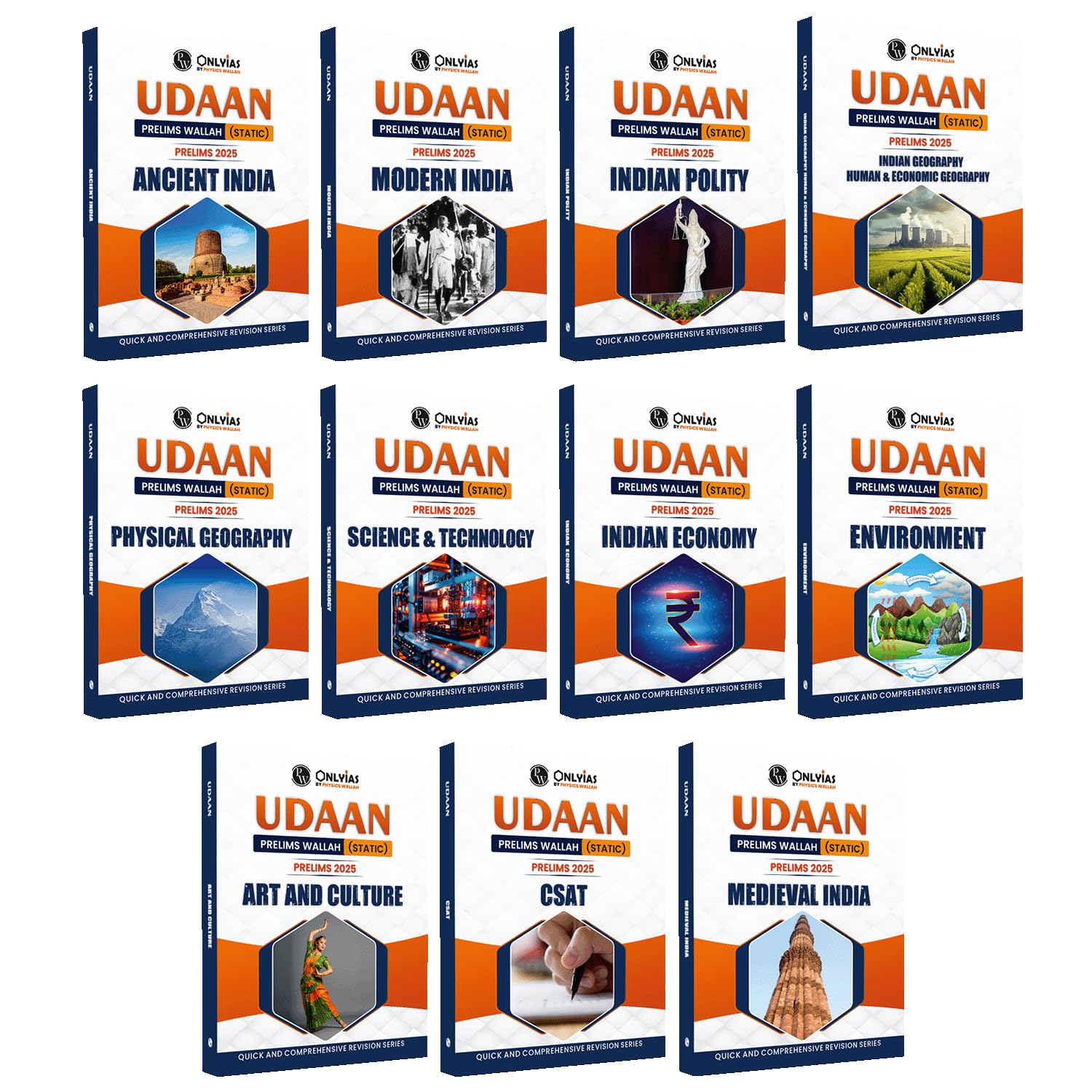 PW UDAAN (Prelims Wallah Static) Combo Set of 11 Books For 2025 Exams | Quick and Comprehensive Revision Series [Paperback] PW (
