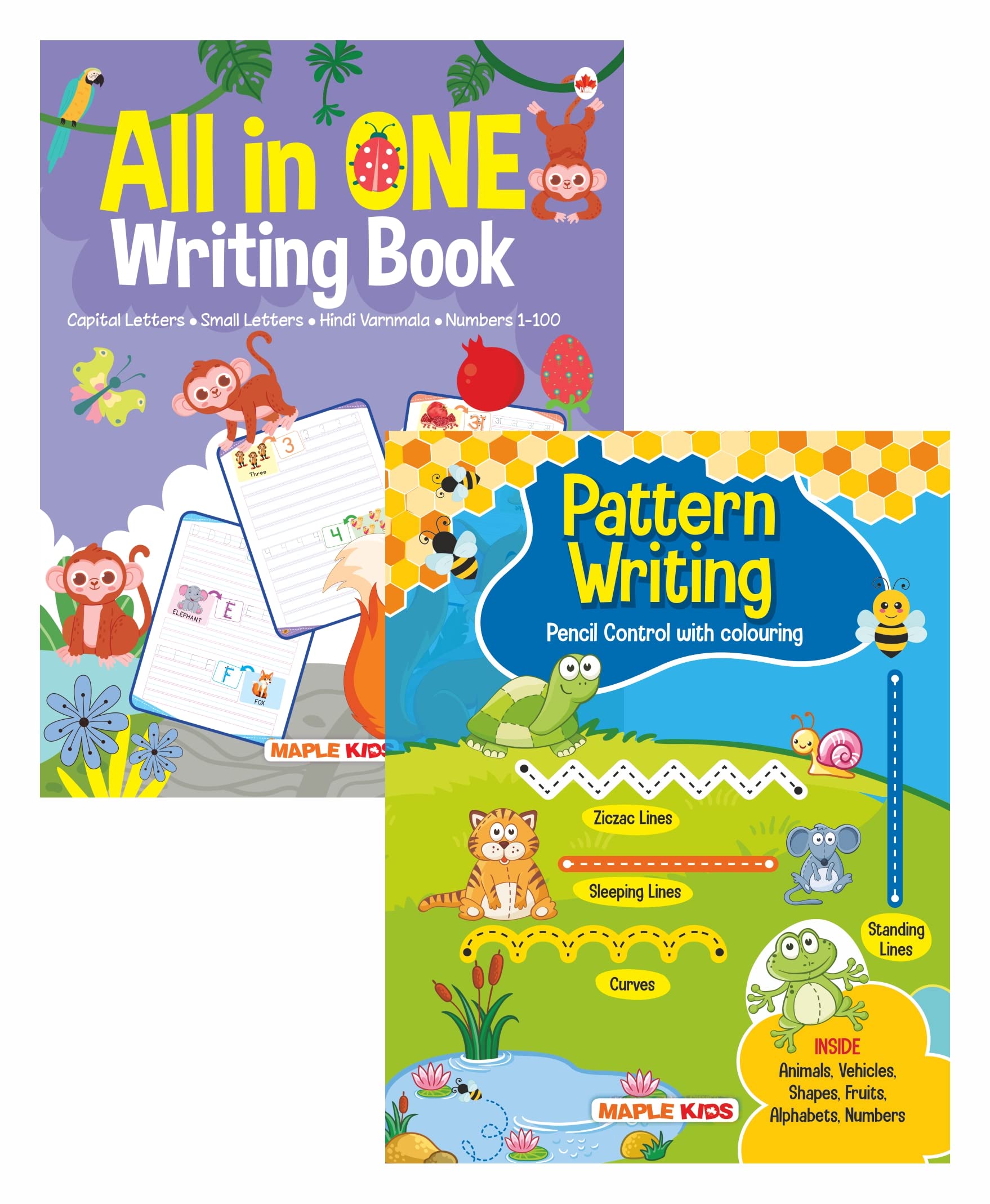 All in one  Alphabet, Varnmala and Numbers, Pattern Writing  Pencil Control (Set of 2 books)  Early Learning for Kids  Activ