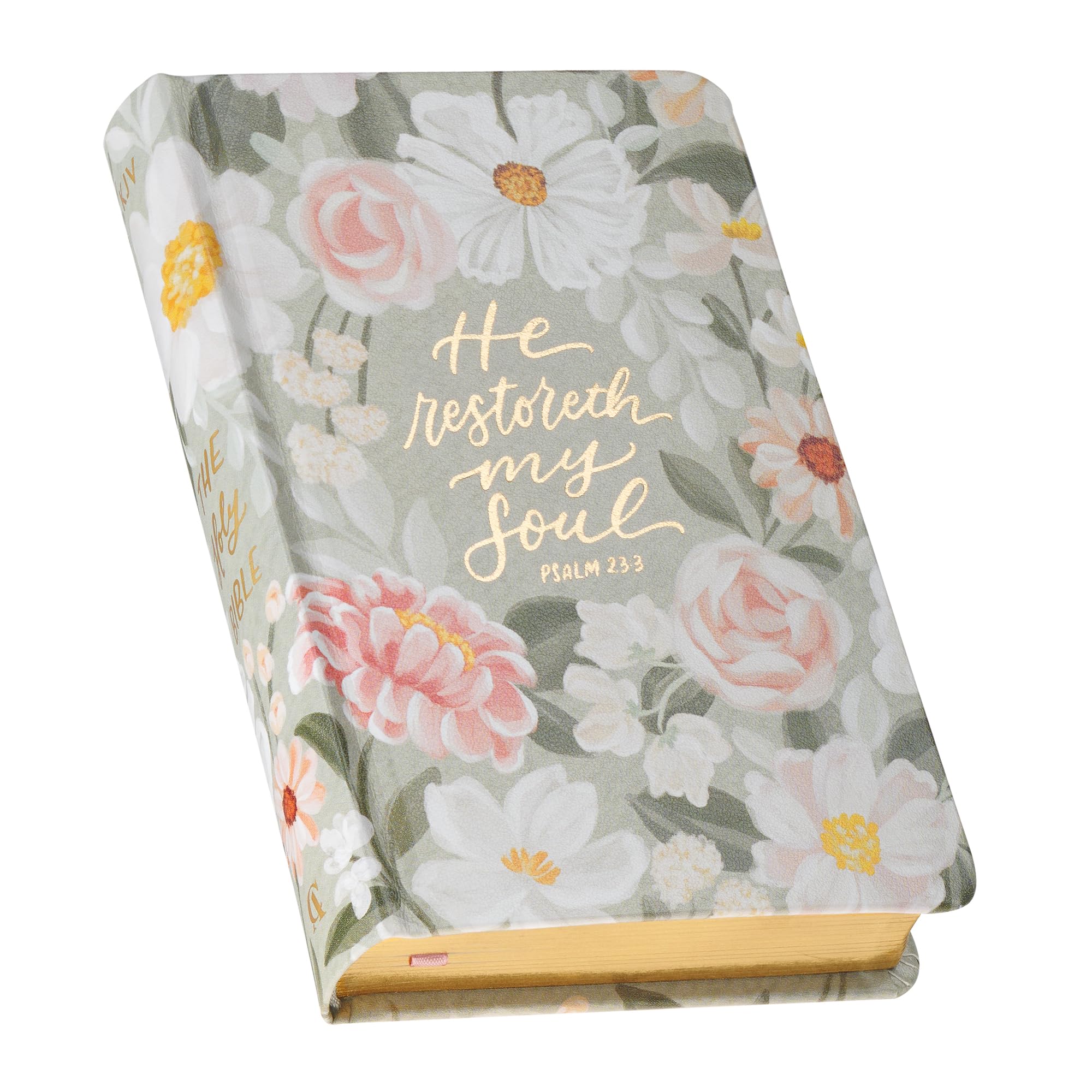 KJV Holy Bible, Compact Vegan Leather Red Letter Edition  Ribbon Marker, King James Version, Gray Floral (KJV Compact Editions)