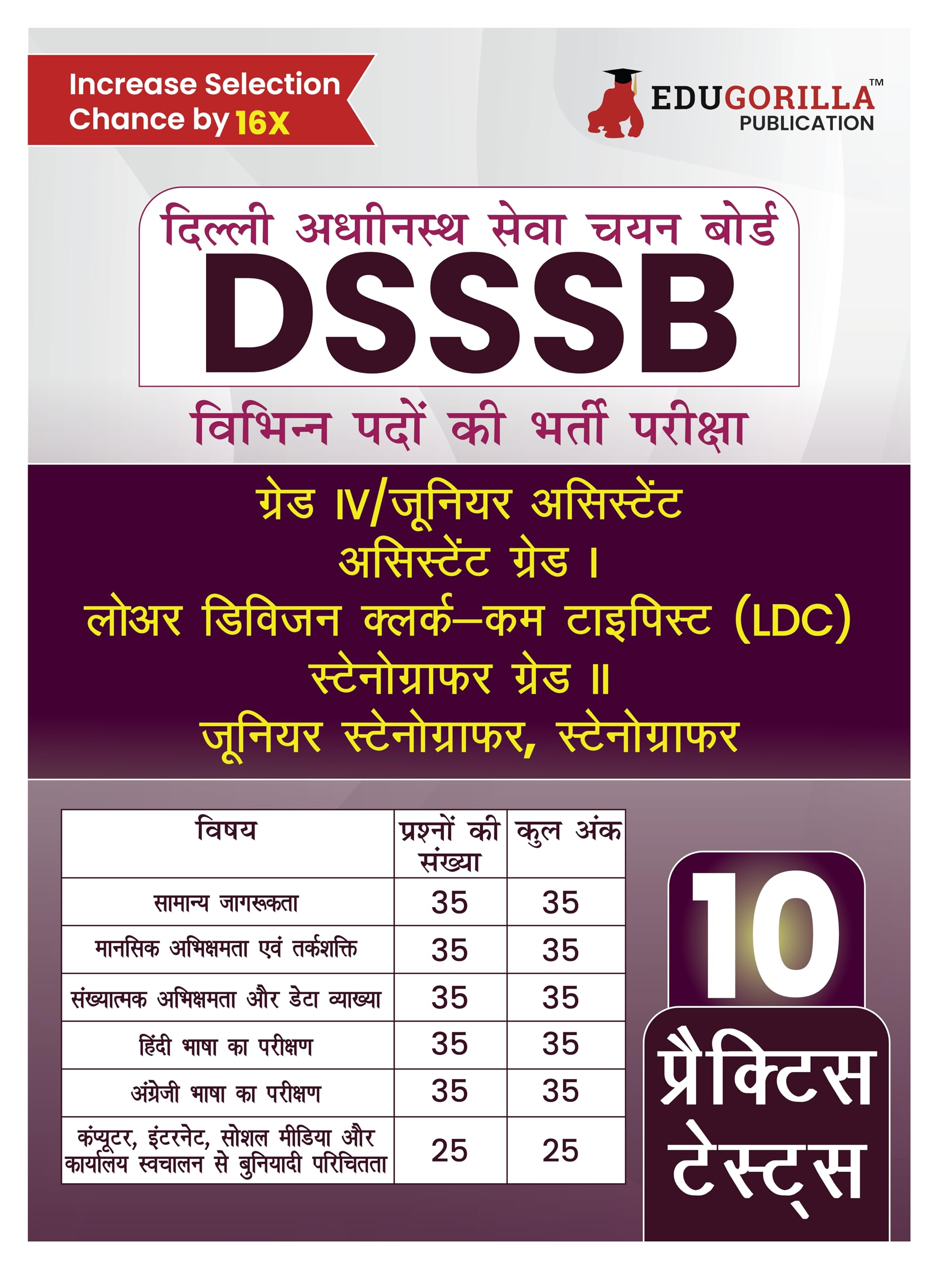 DSSSB Various Post Recruitment Exam 2024 : LDC, Junior Assistant, Stenographer and Others (Hindi Edition Book) | 10 Solved Pract