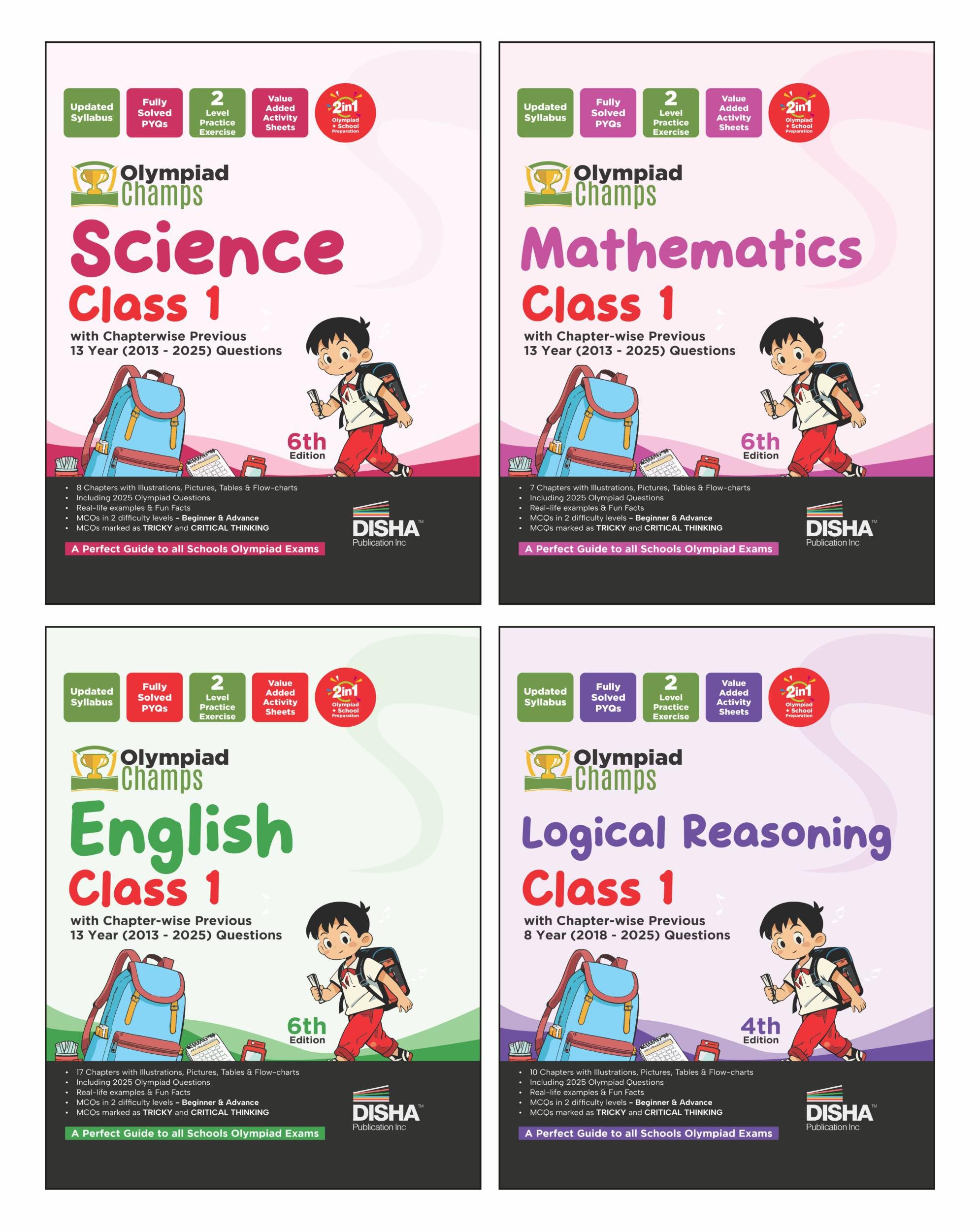 Disha Combo Class 1 (Set Of 4 Books) Olympiad Champs Science, Mathematics, English & Logical Reasoning With ChapterWise Previou