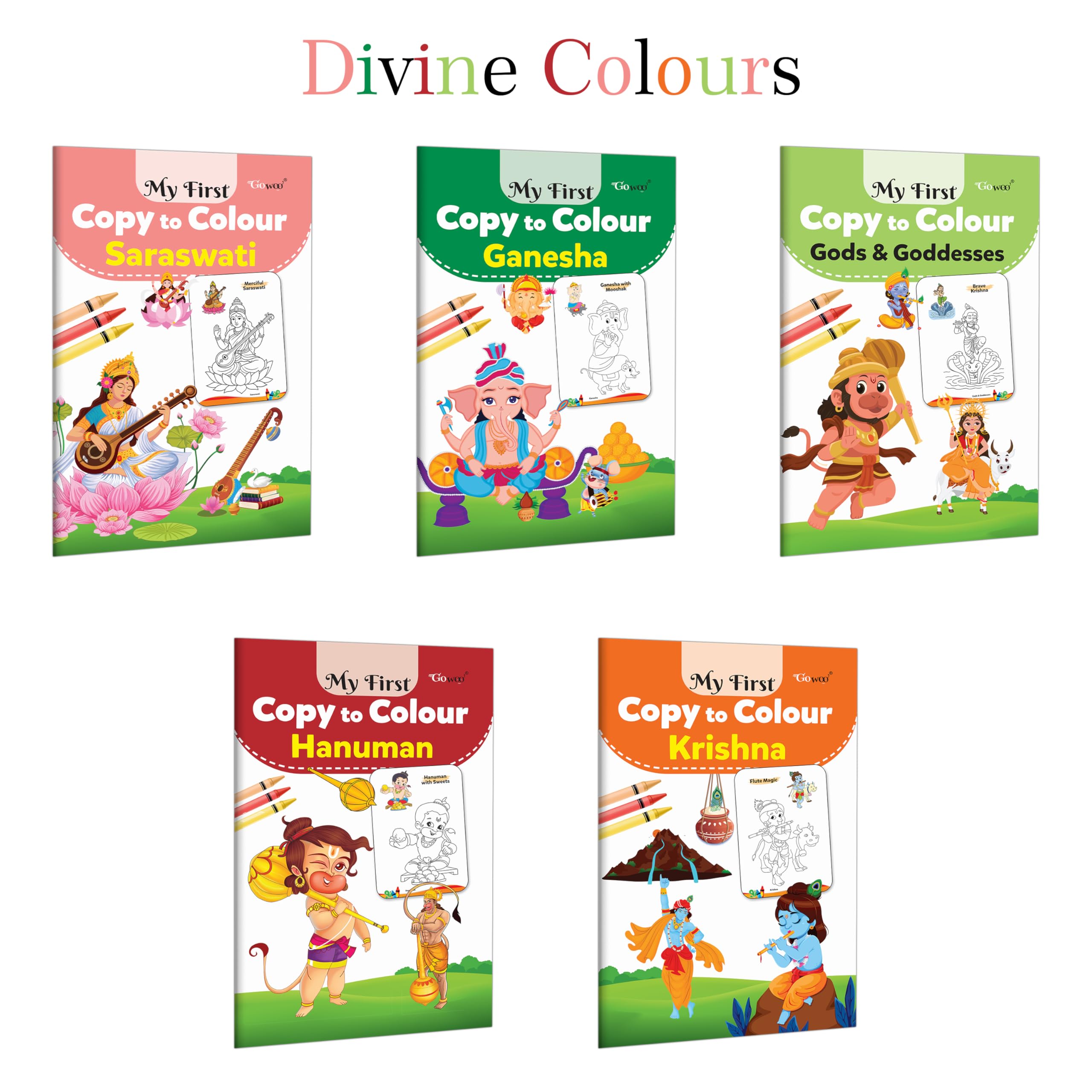 My First Copy to Colour  Ganesha, Hanuman, Krishna, Gods & Goddesses and Saraswati : Preschool Ganesha colouring pages, Mythol
