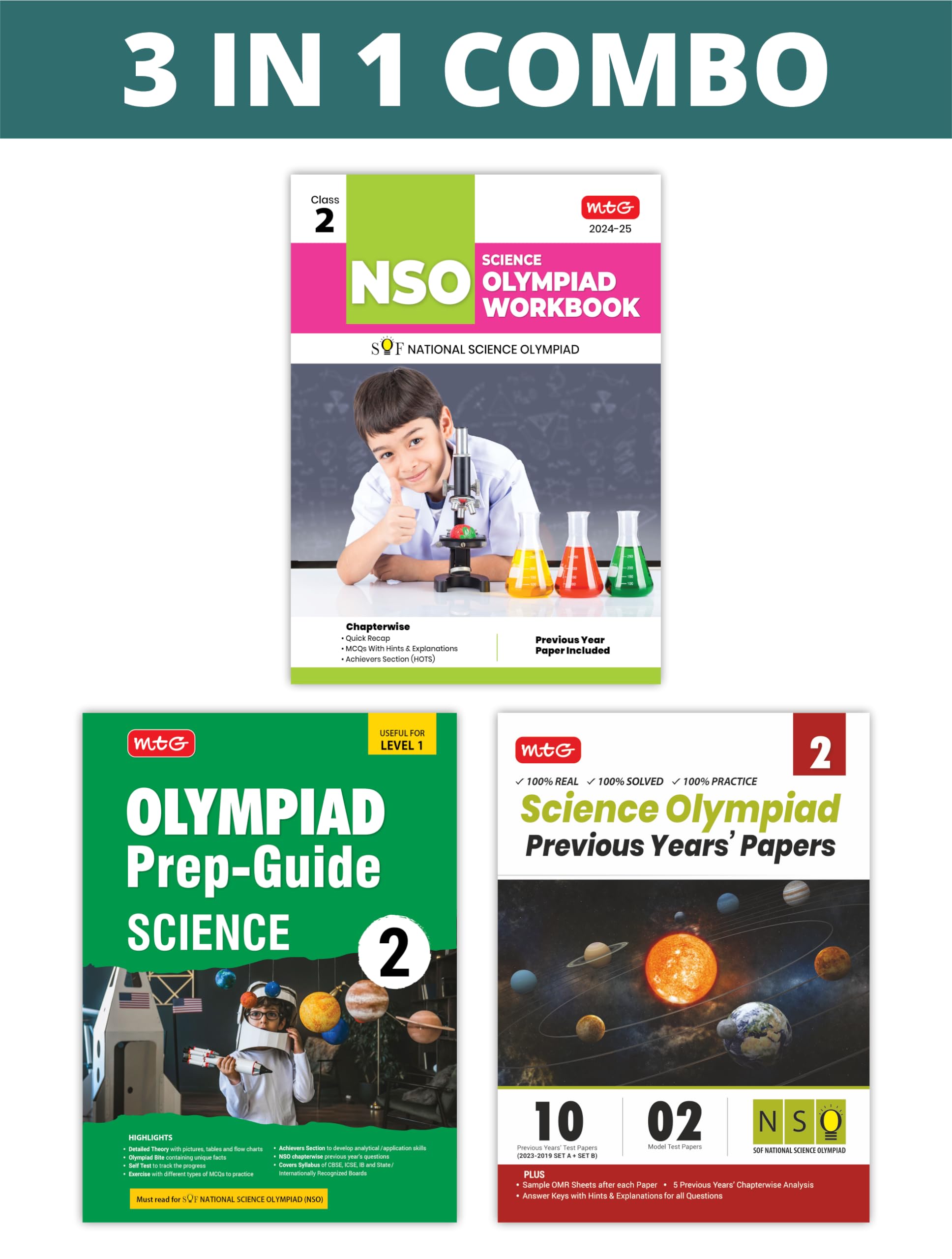 MTG National Science Olympiad (NSO) Workbook, PrepGuide & Previous Years Papers (PYQs) with Mock Test Paper Class 2  SOF Olymp