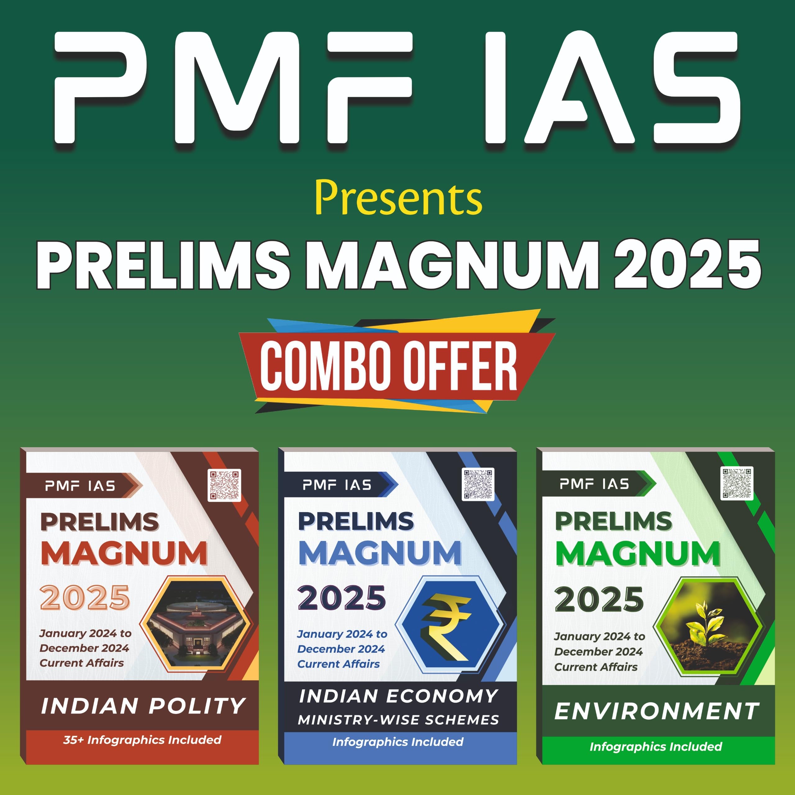 PMF IAS Prelims Magnum Combo Pack (Set of 3 Books)  2025 | Indian Polity | Indian Economy | Environment | January To December 2