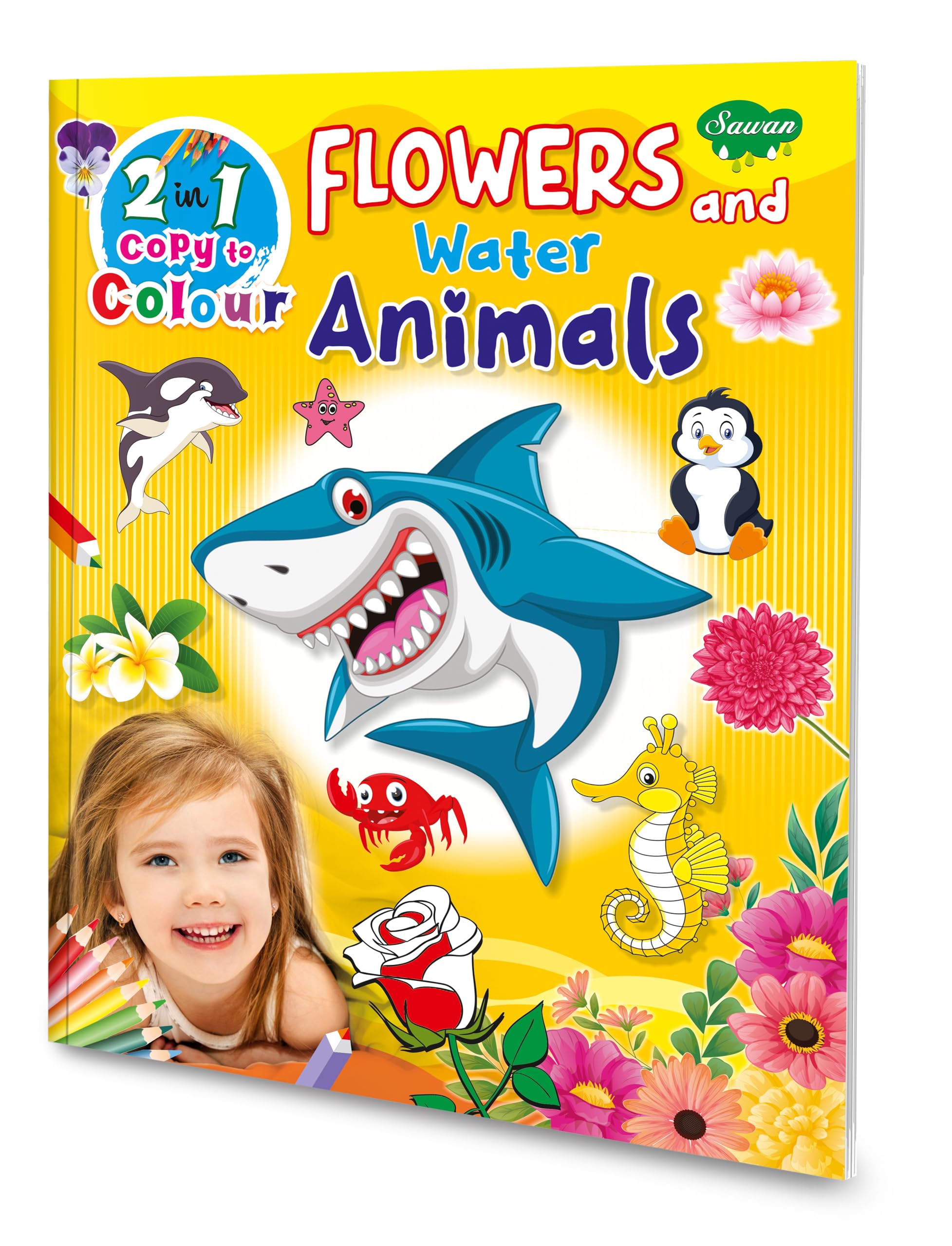 2 In 1 Copy To Colour Flower And Water Animals Colouring Book
