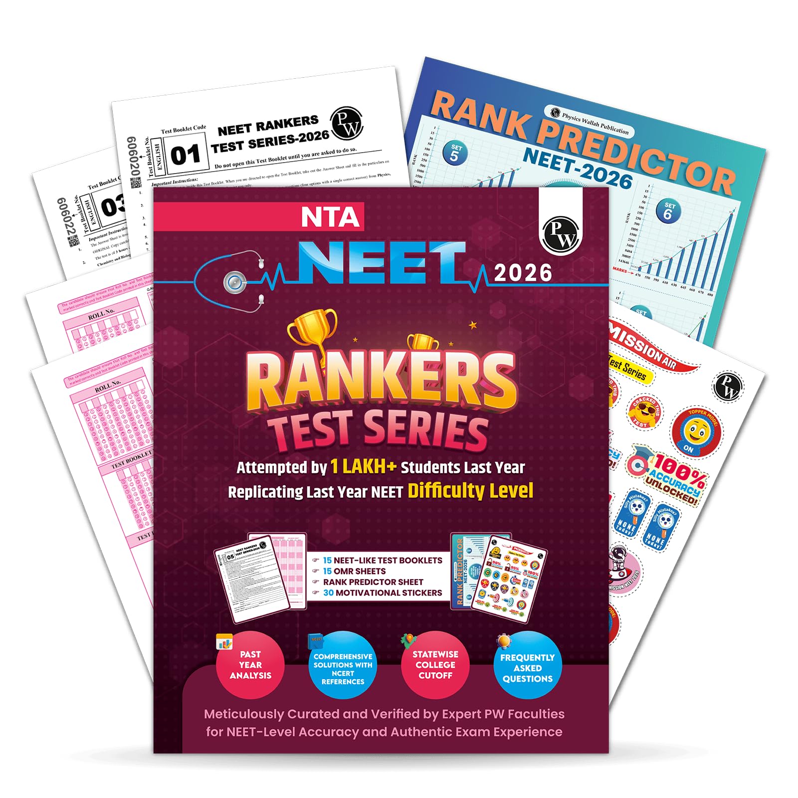 PW NTA 15 NEET Rankers Test Series 2026 | Expert Verified & Curated | 15 NEETLike Test Booklets, 15 OMR Sheets, Solution Bookle
