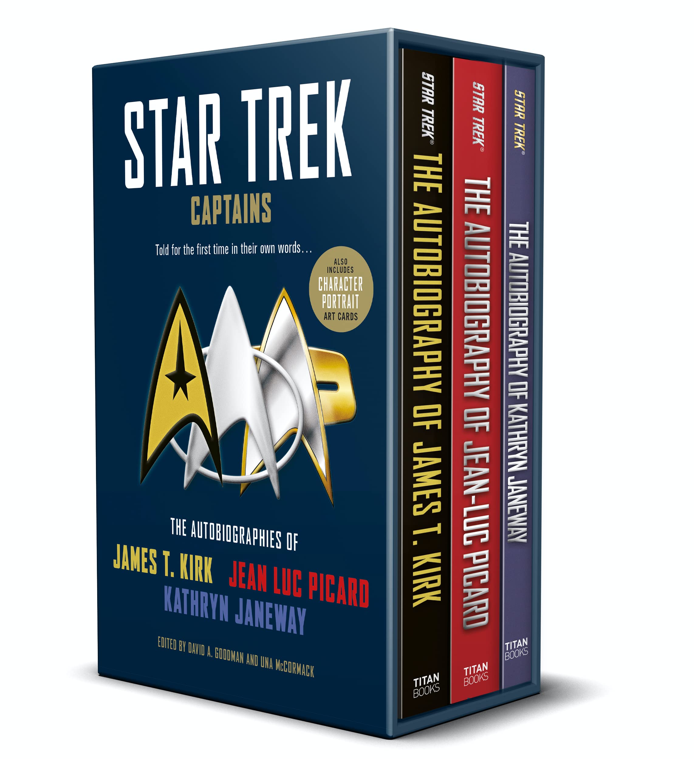 Star Trek Captains  The Autobiographies: Boxed set with slipcase and character portrait art of Kirk Picard and Janeway autobiog