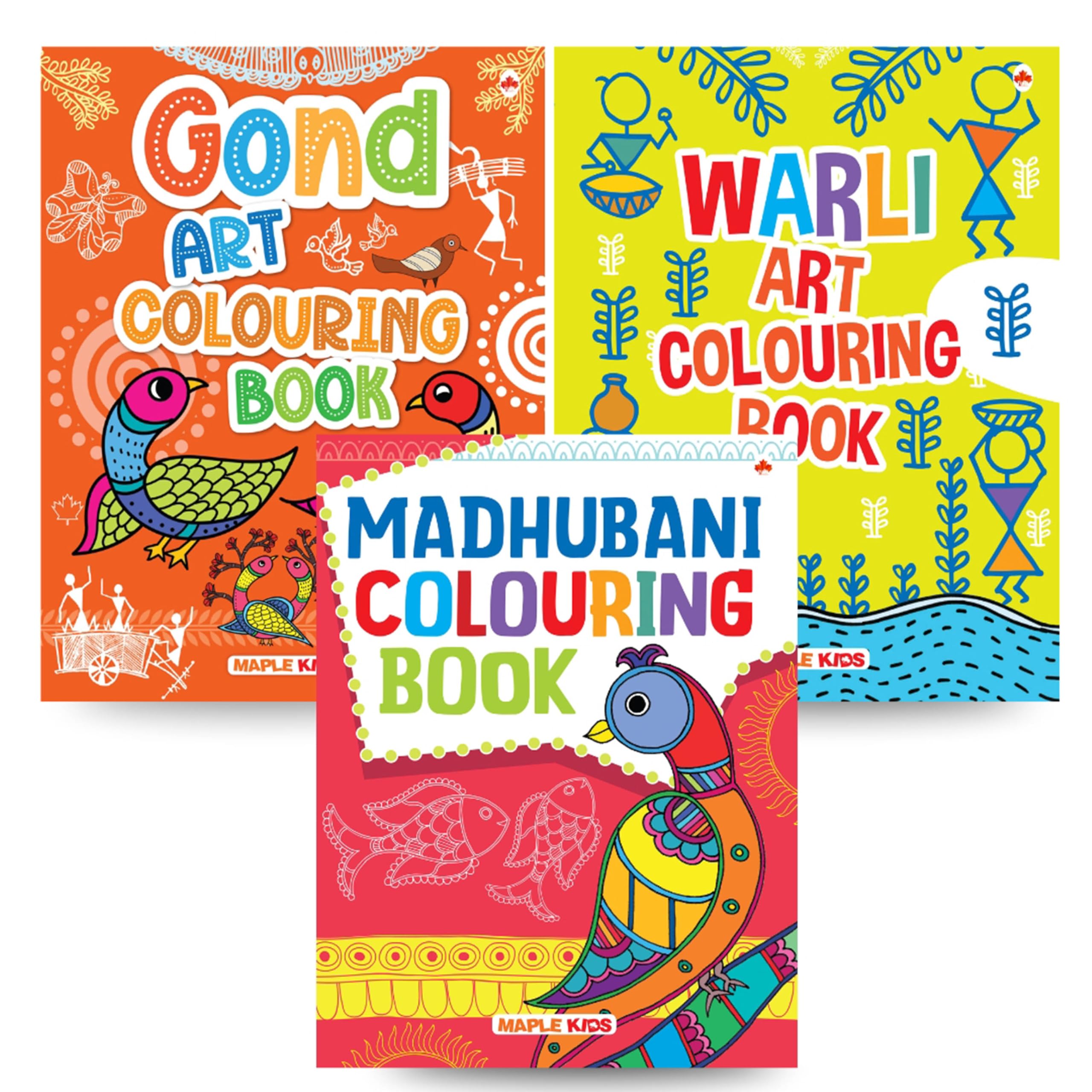 Colouring Books for Kids (Set of 3 Books)  Warli, Gond, Madhubani  Gift to children for painting, drawing and colouring with r
