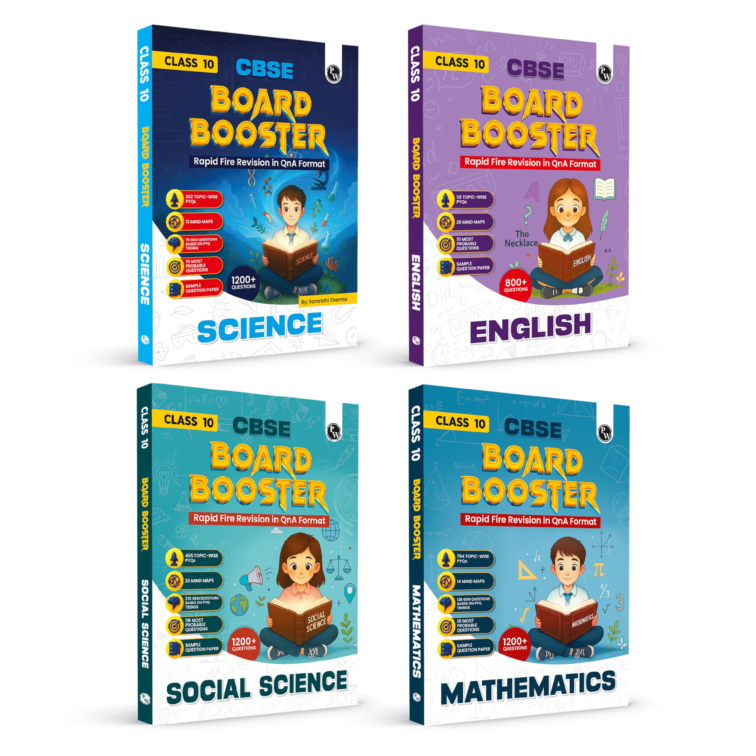 Pw Cbse Class 10 Board Booster Science, Maths, Social Science & English Question Bank Combo Set Of 4 Books For 2026 Board Exams 