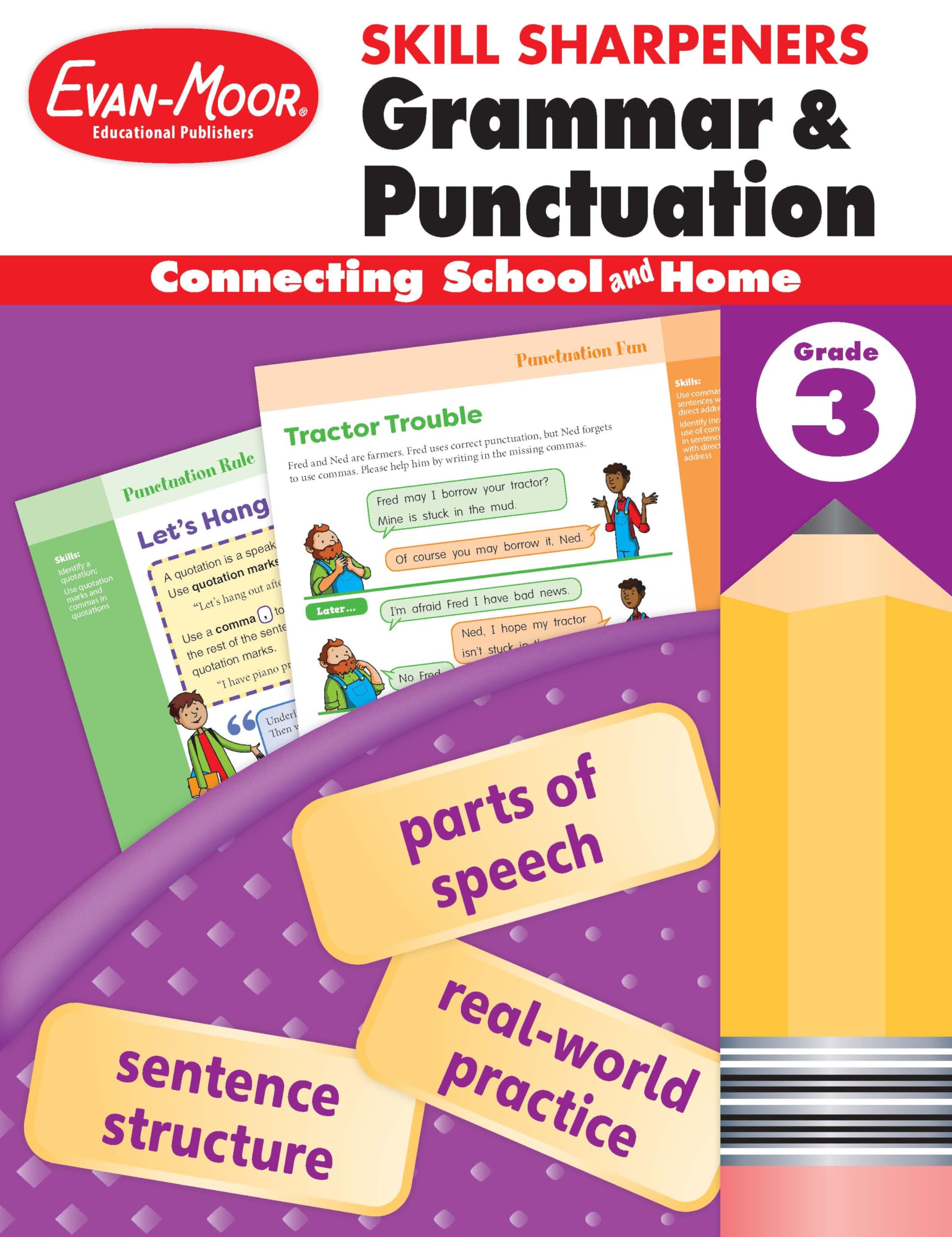 EvanMoor Skill Sharpeners Grammar and Punctuation Workbook, Grade 3, Nouns, Verbs, Sentence Structure, Subject, Predicate, Lang