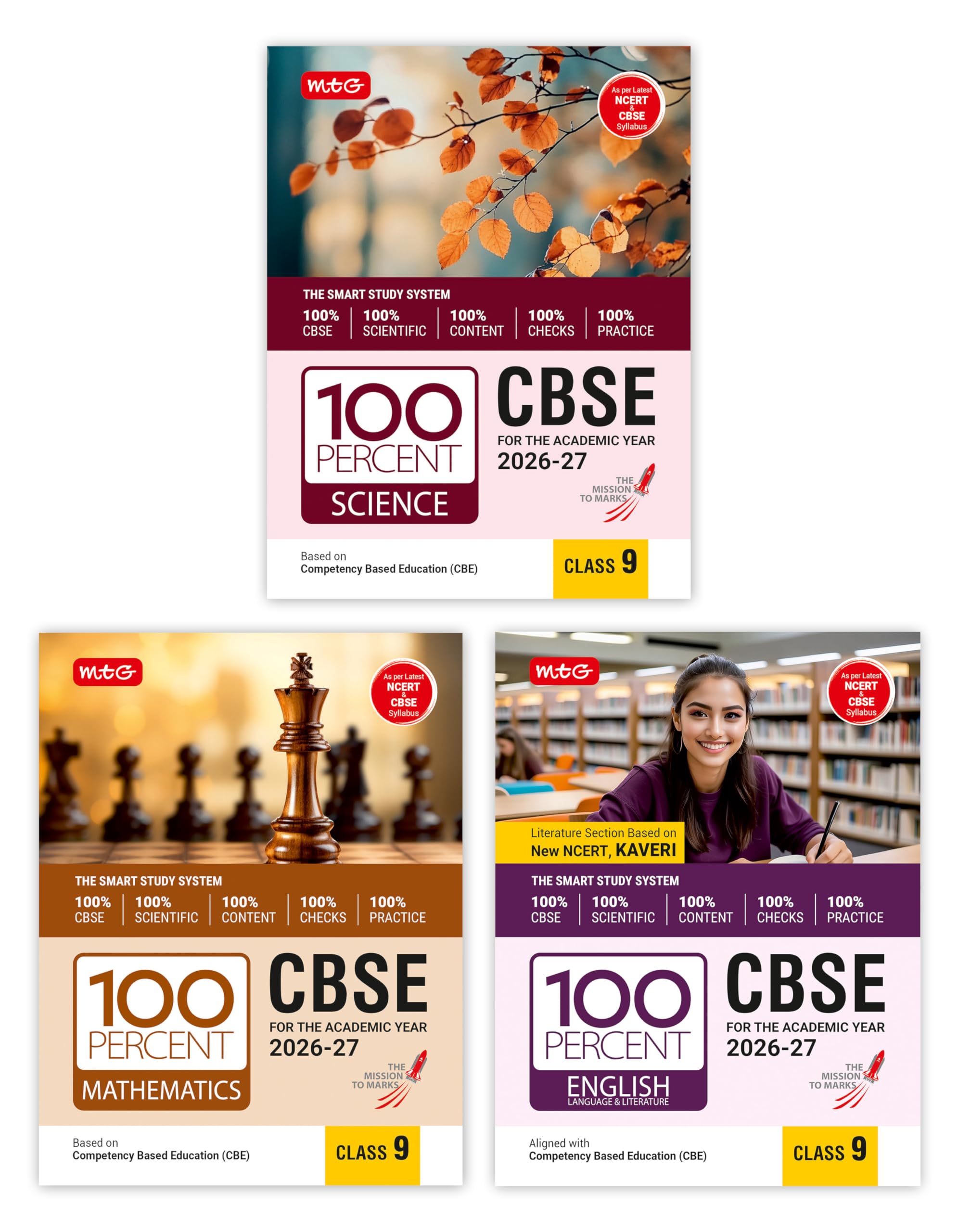 MTG 100 Percent NCERT & CBSE Science, Mathematics, English Class 9 For 202627 Exam (Set of 3) | As Per Revised NCERT Textbooks 