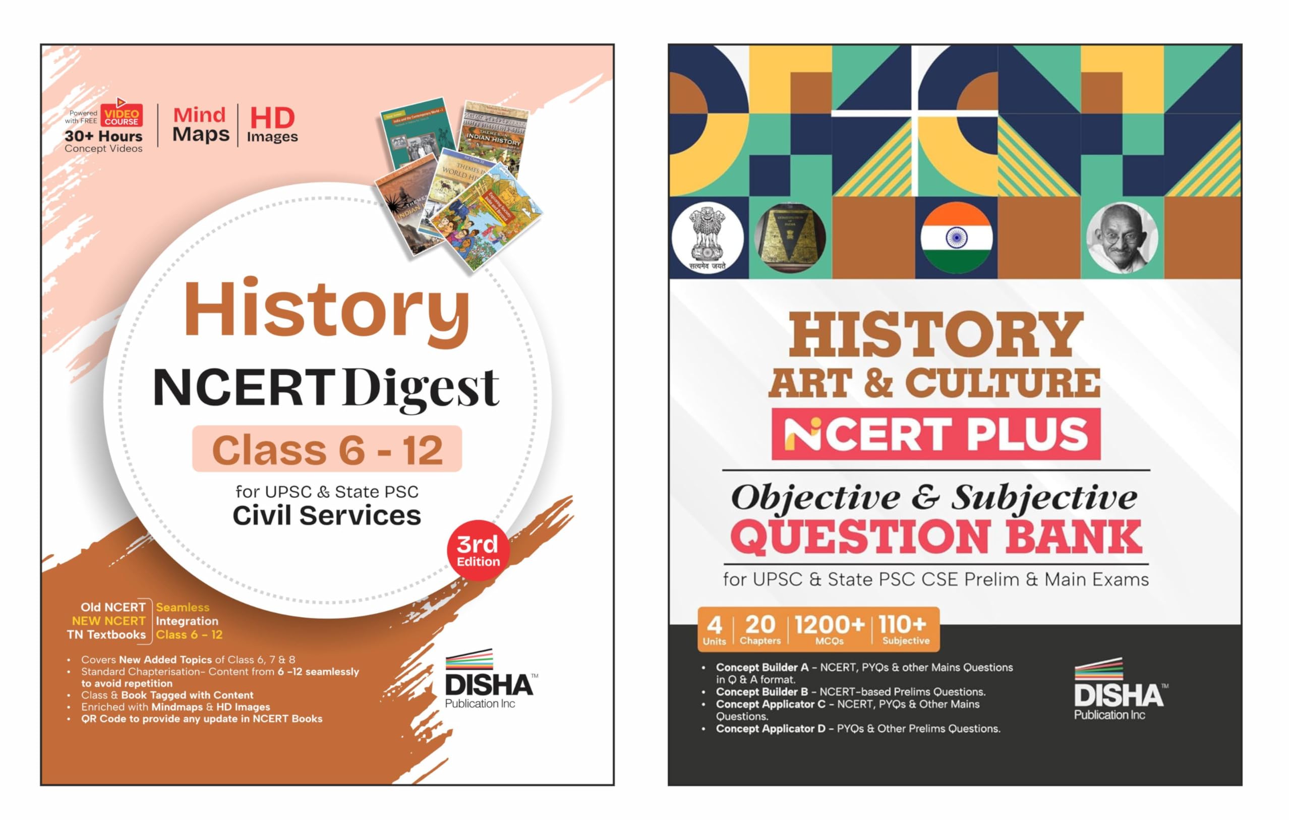 Disha Combo (Set Of 2 Books) Indian History Ncert Digest (Concept Notes) + Ncert Plus (Question Bank) For Upsc & State Psc Civil