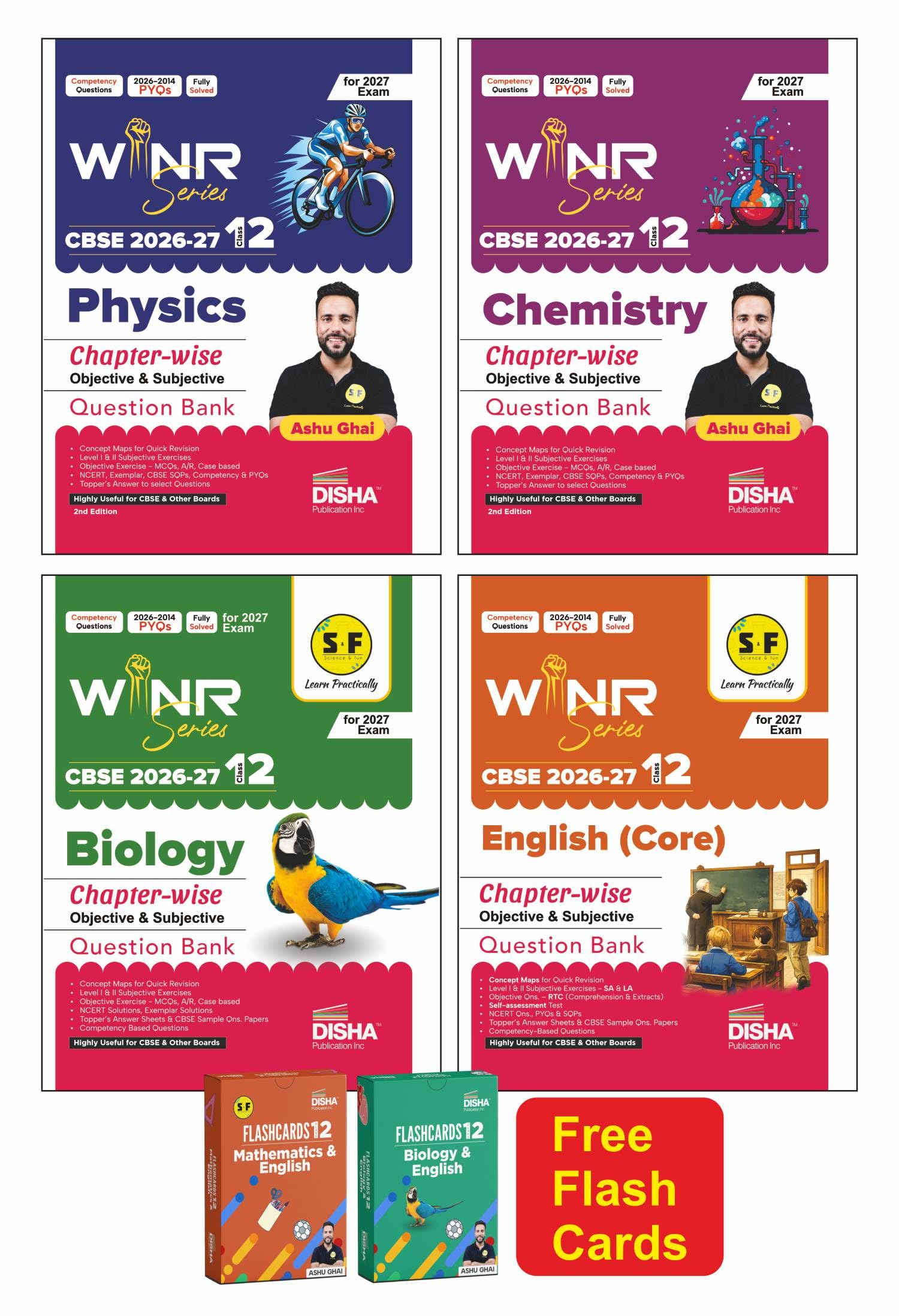 Combo (4 Books) WINR Series CBSE 202627 Class 12 Physics, Chemistry, Biology & English Core Chapterwise Objective & Subjective