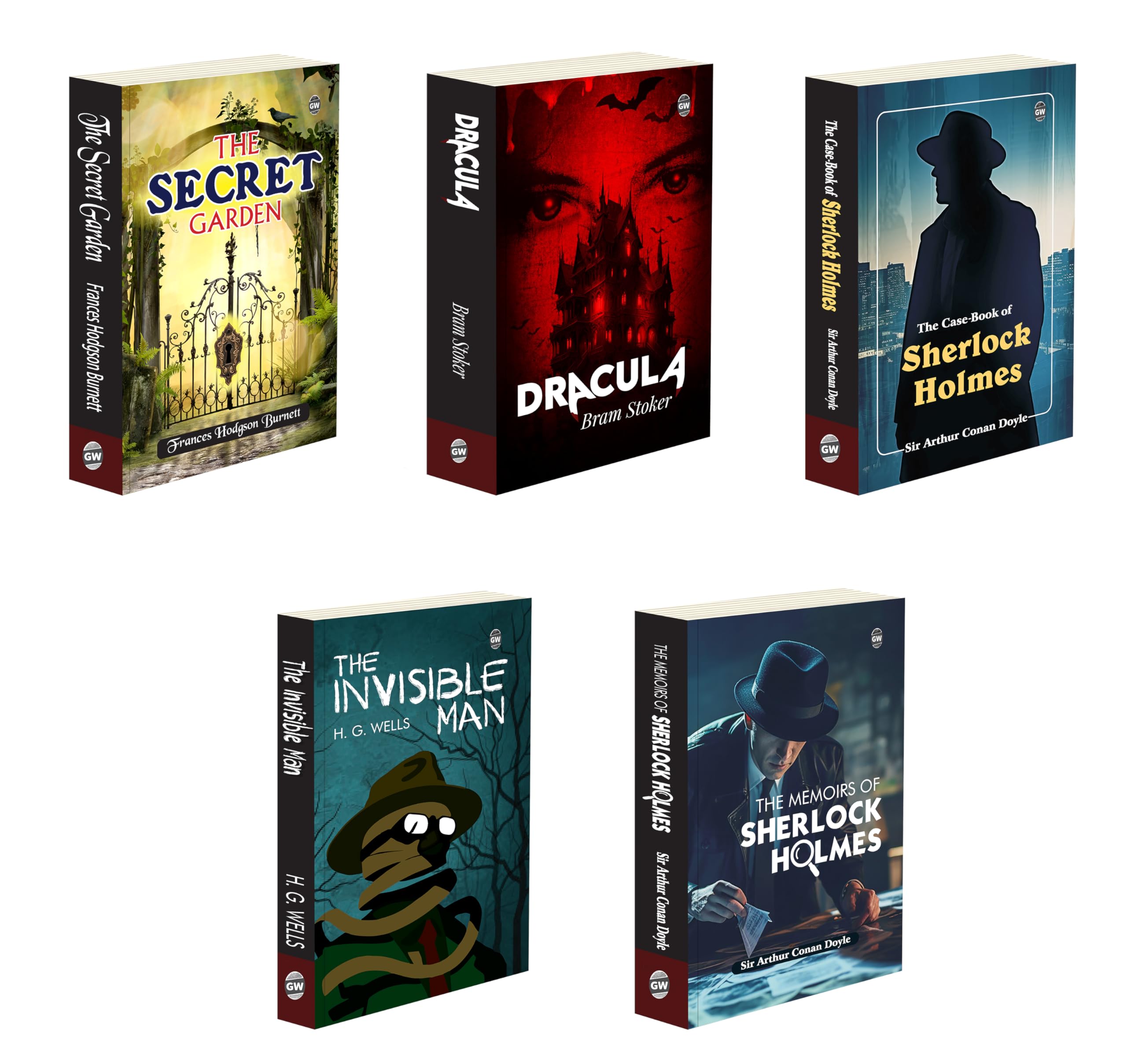 The Case Book, Memoirs of Sherlock Holmes, Dracula, The Invisible Man and The Secret Garden : Mystery & Gothic Combo, MustRead 