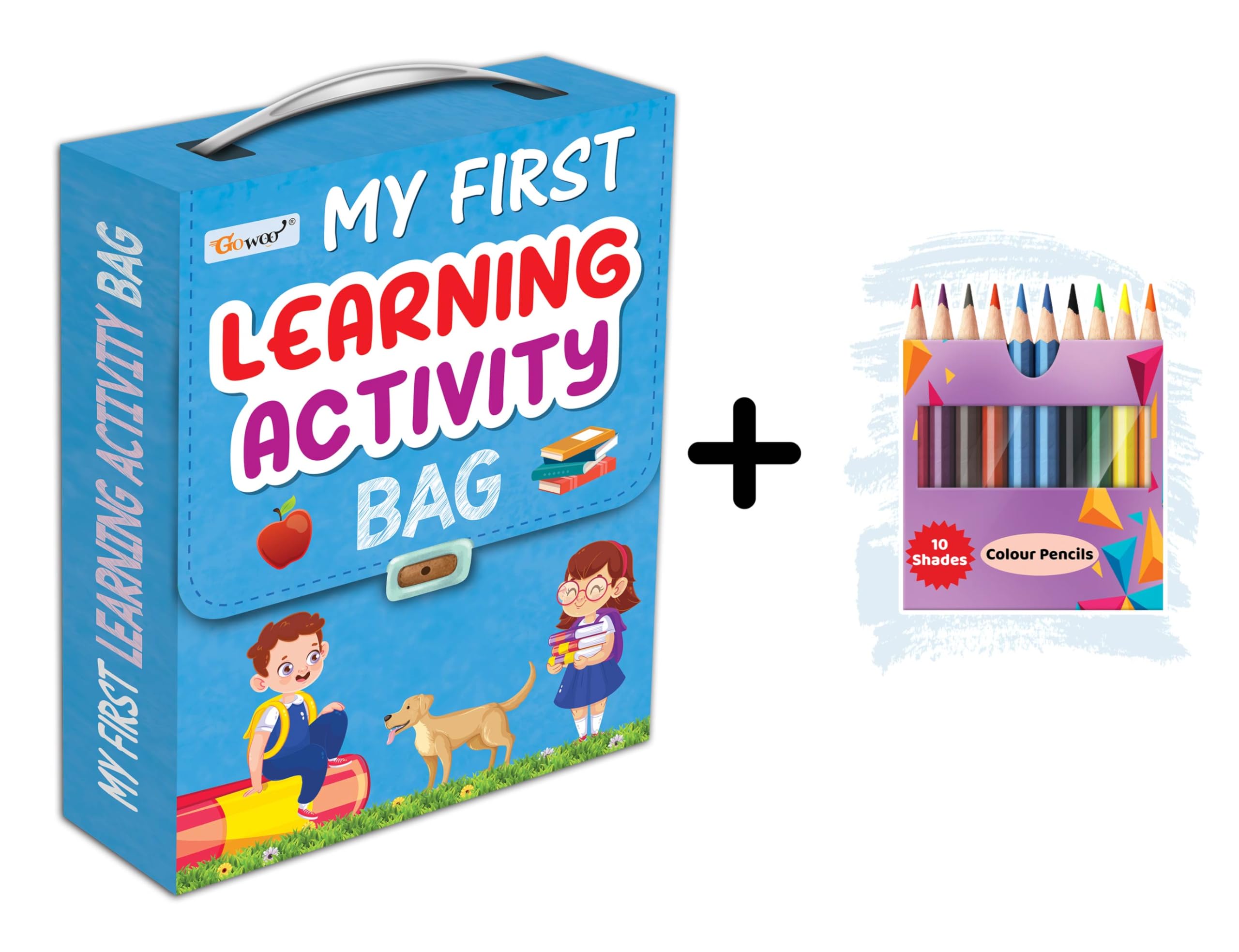 My first learning Activity bag and 10 COLOUR PENCILS : Kids activity book, Activity Bag for early learners, Mazes,Small Letters,
