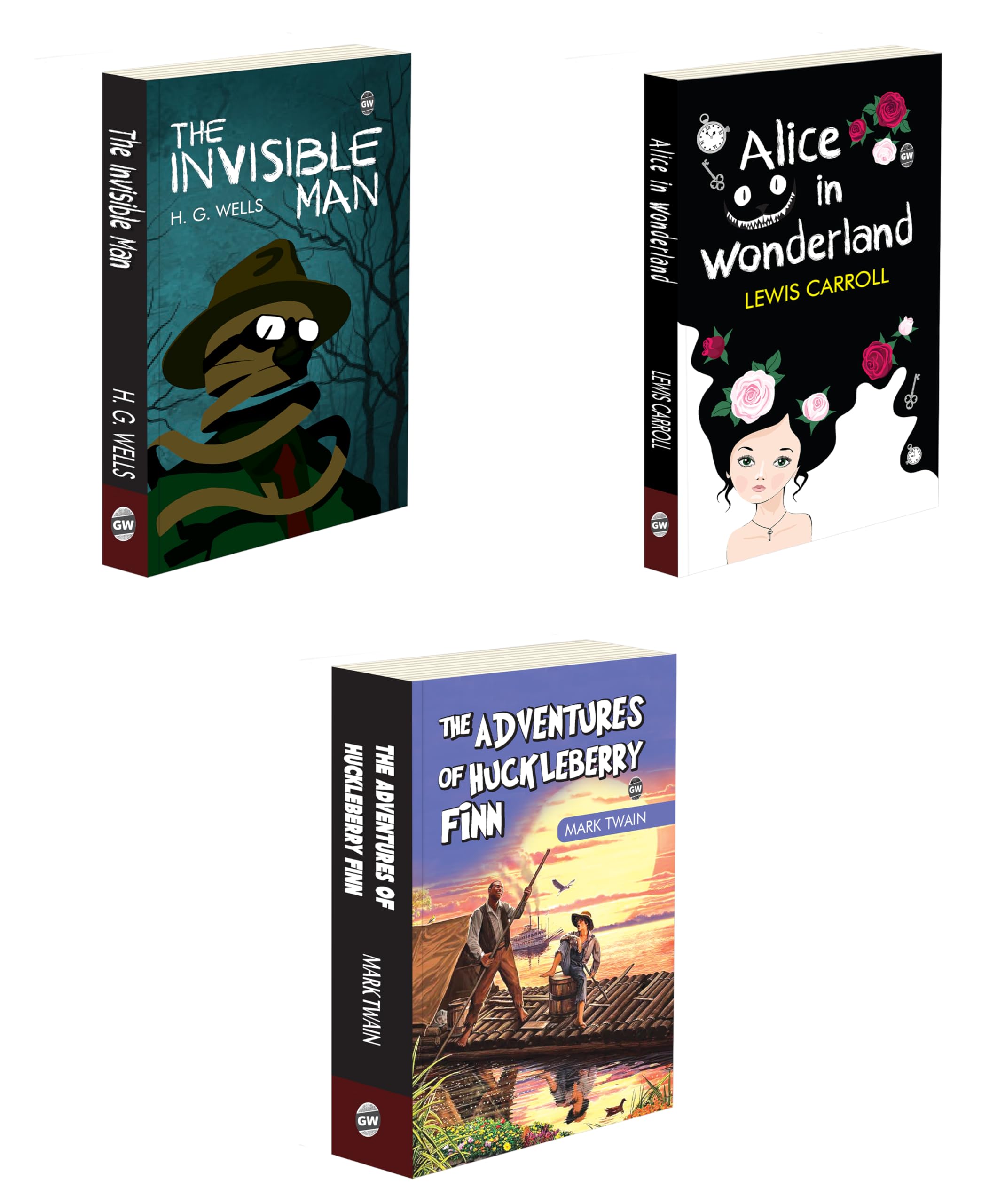 Adventurous Tales Combo : Alice in Wonderland, The Adventures of Huckleberry Finn and The Invisible Man  Best Classic Adventure