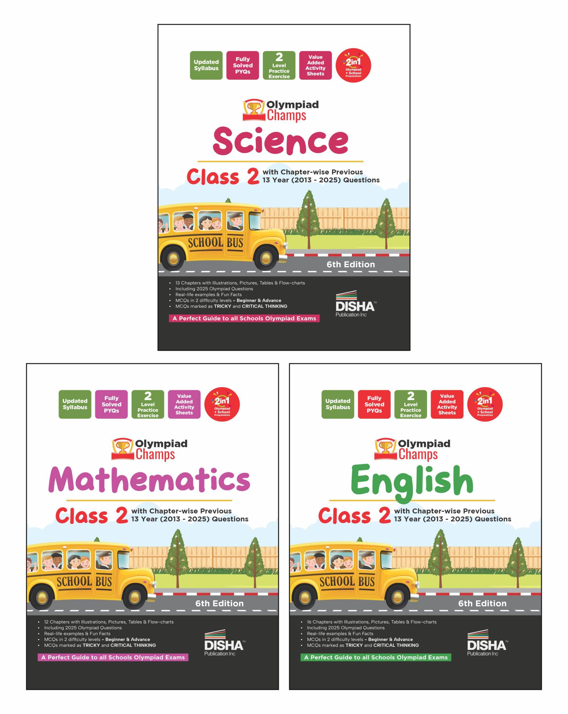 Disha Combo Class 2 (Set Of 3 Books) Olympiad Champs Science, Mathematics & English With ChapterWise Previous 13 Year (2013  2