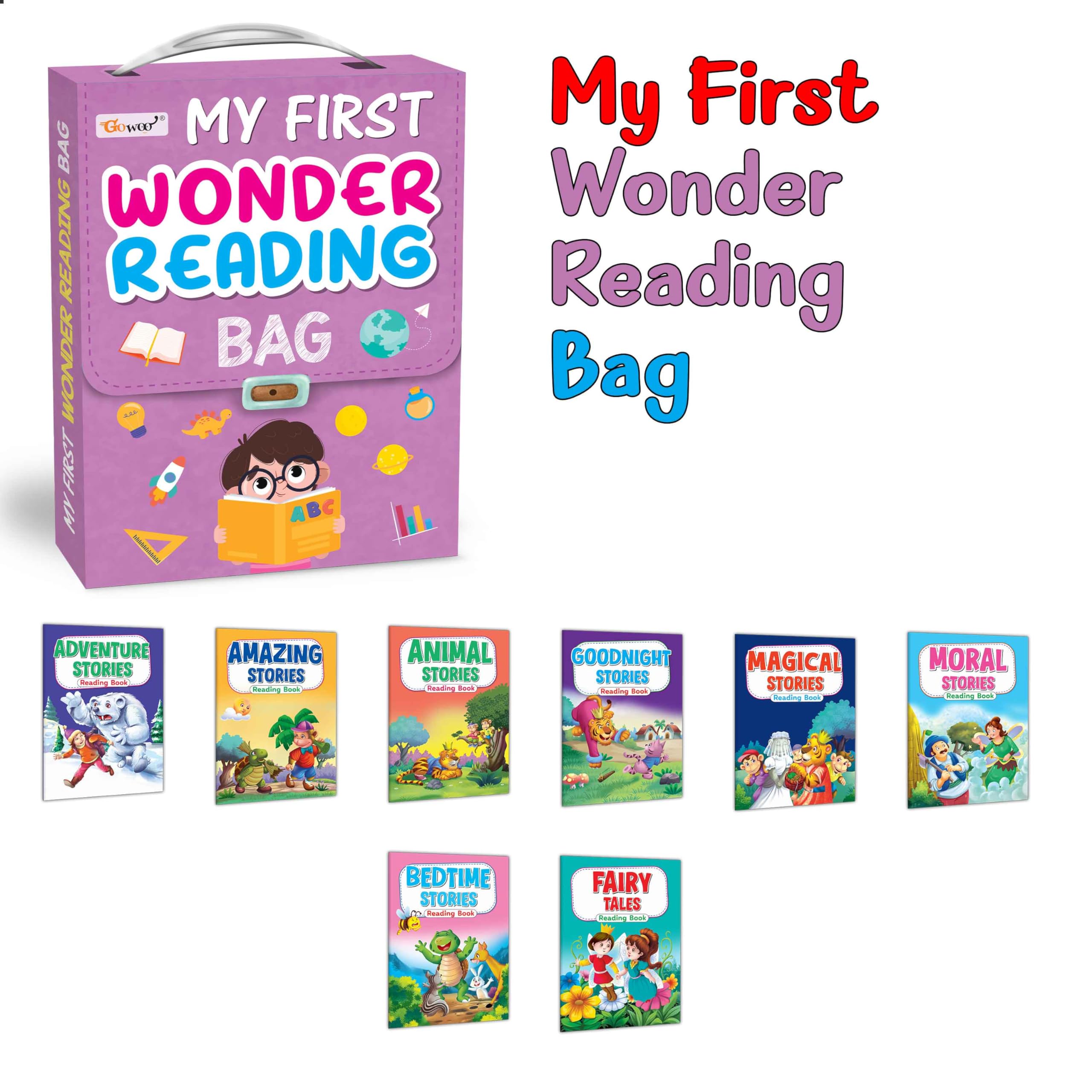 Toddlers learning library Story bag : Learning Story book for kids with moral, My First Picture Library Bag, Library Boxset of 8