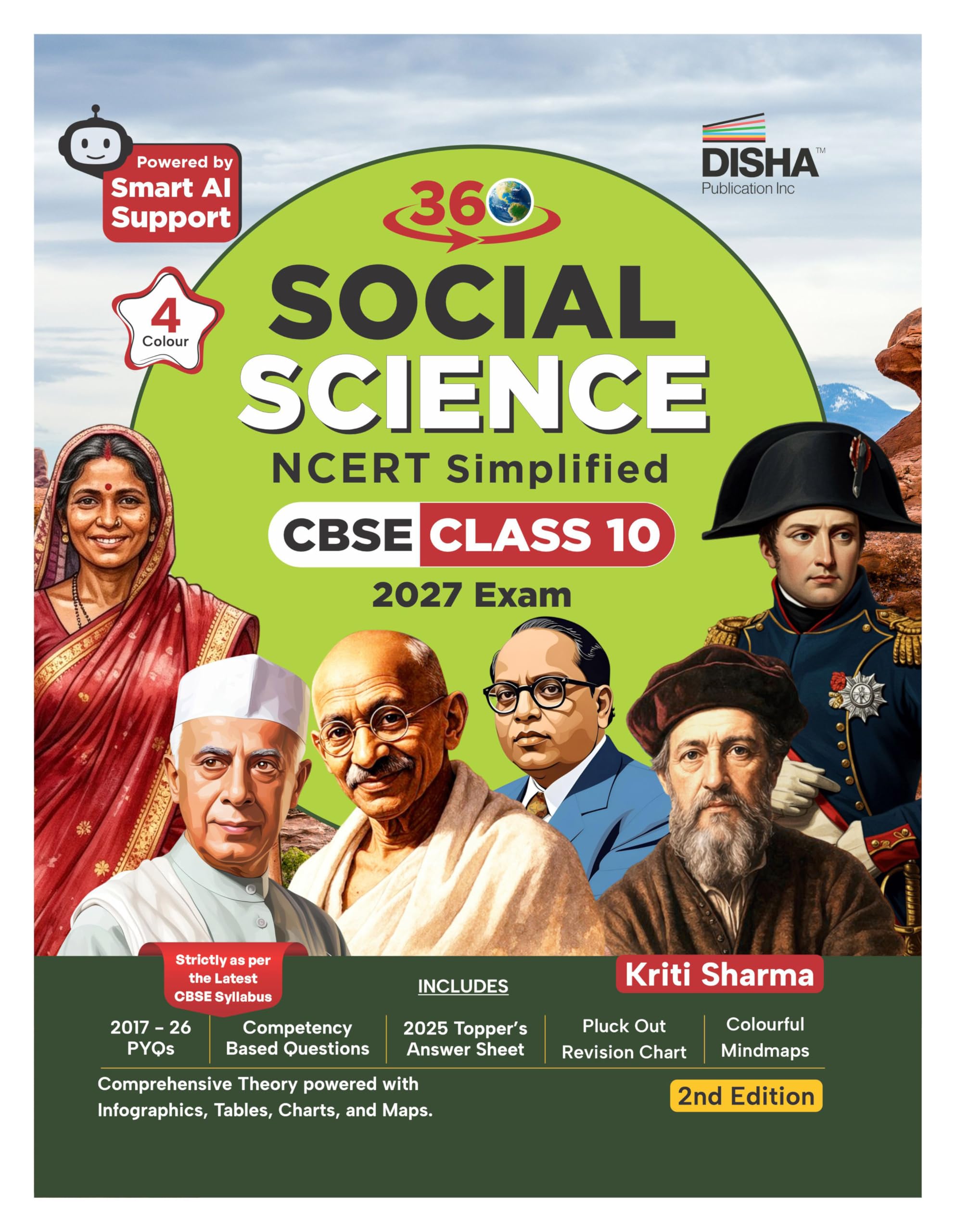 Disha 360 Social Science NCERT Simplified CBSE Class 10 for 2027 Exam 2nd Edn | 4 color Concepts & Question Bank by Kriti Sharma