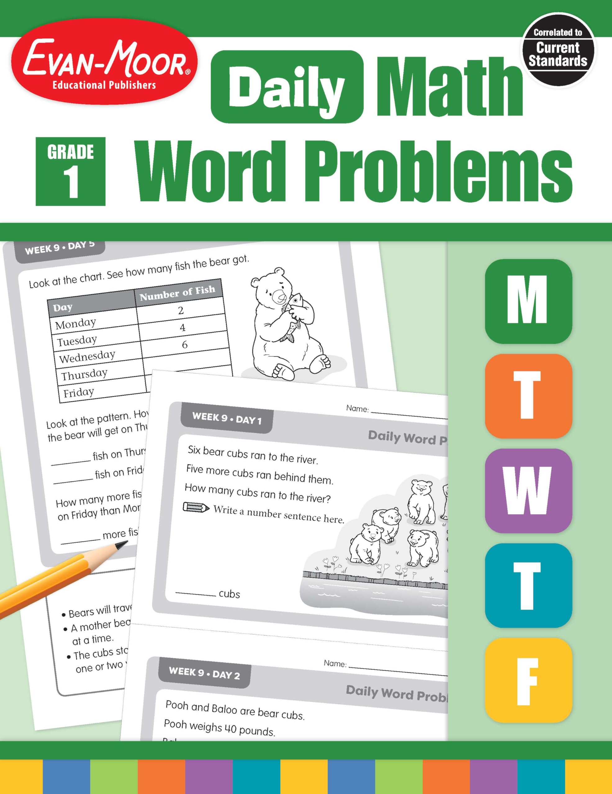 EvanMoor Daily Word Problems, Grade 1, Homeschooling & Classroom Resource Workbook, ProblemSolving Real Life Math Skills, Repr